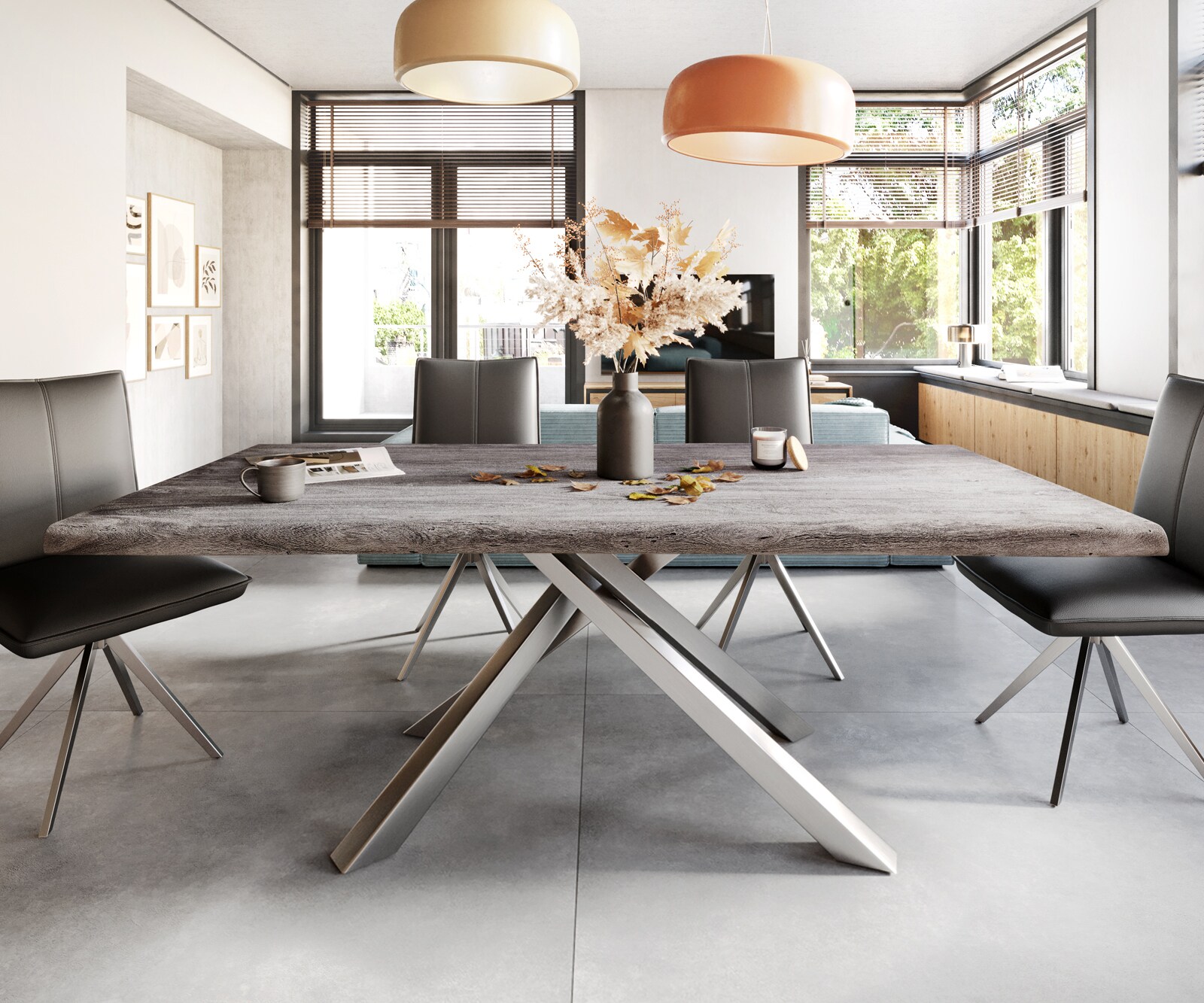 Table Edge 200x100 XL acacia platine cadre croisé rectangle inox Live-Edge 2 Table Edge 200x100 XL acacia platine cadre croisé rectangle inox Live-Edge 2