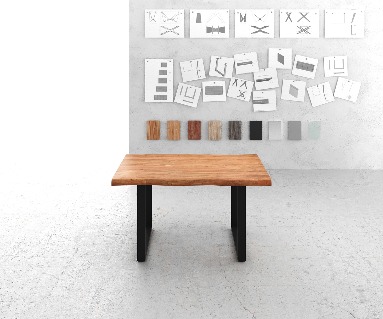 Table-à-manger Edge 140x90 XL Acacia Nature Métal Noir Live-Edge 2