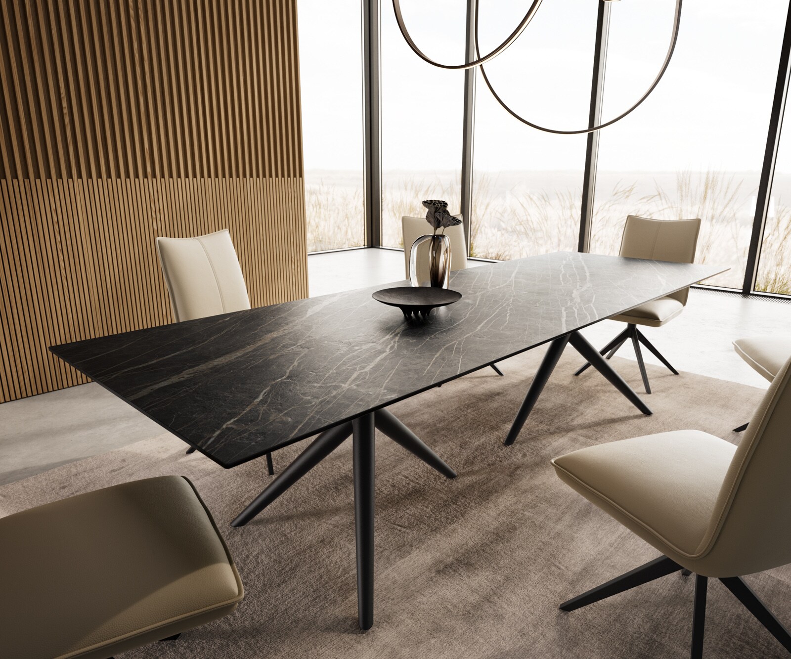 Table à manger Edge 300x100 Céramique Laminam®Noir Desir Marron Estelar rond Métal Noir 6