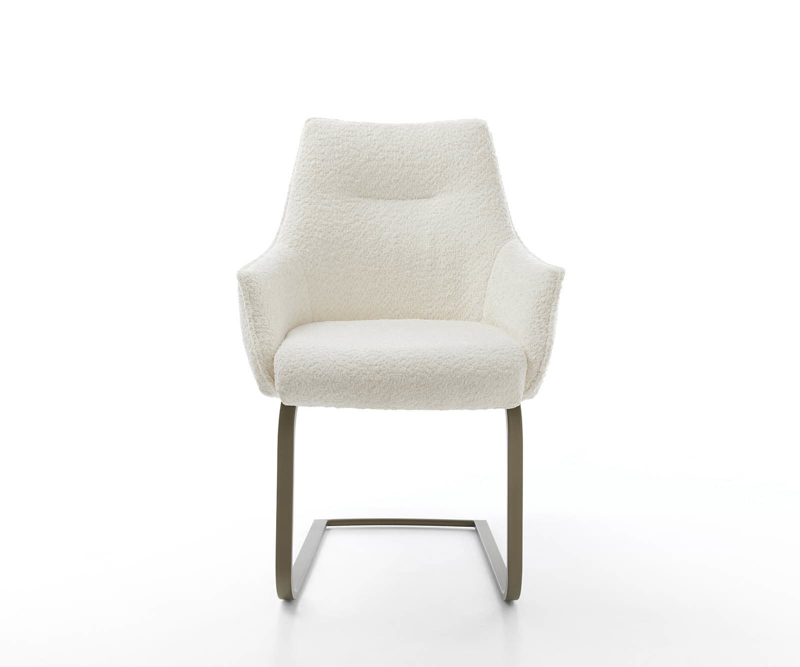 Cantilever Alja-Flex avec accoudoirs bouclé blanc pied cantilever plat aspect titane ressorts ensachés 2