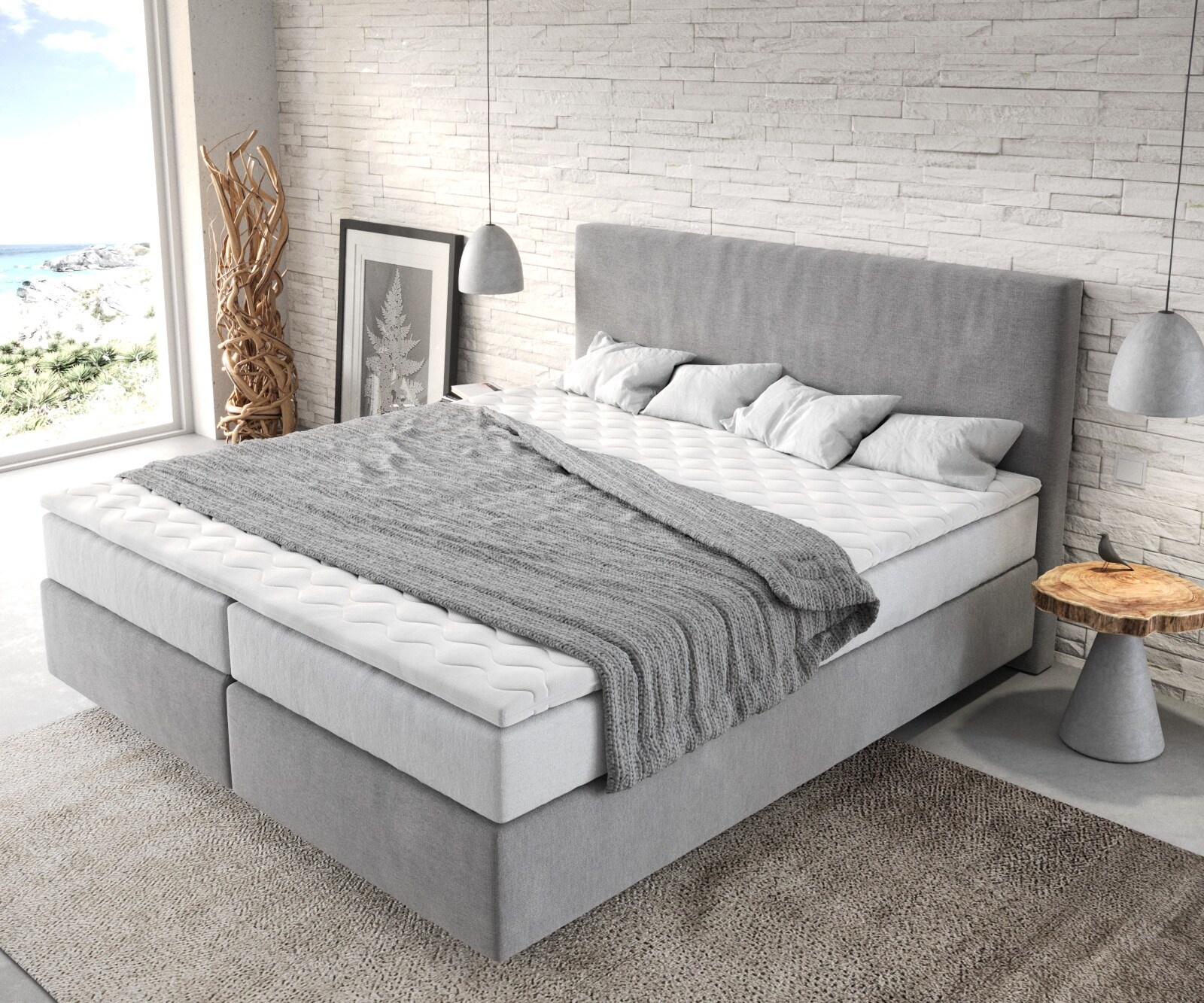 Lit-à-sommier-tapissier Dream-Well 180x200 cm Microfibre Gris avec matelas TFK et Surmatelas viscoélastique 3