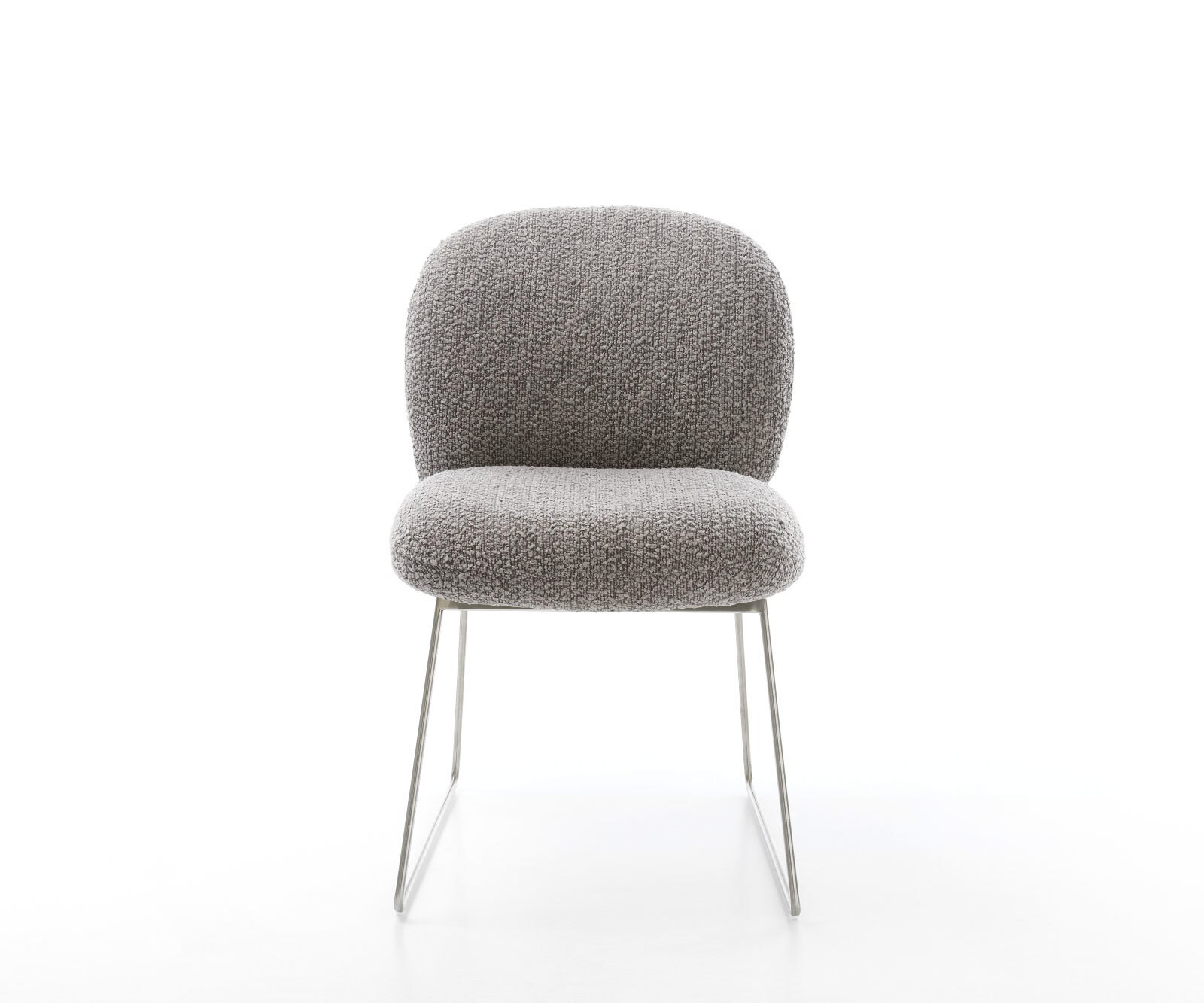 Chaise-de-salle-à-manger Nube-Flex bouclé gris argenté pied trapèze acier inoxydable brossé ressorts ensachés 2