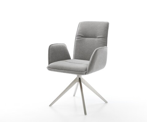 Chaise-pivotante Vinja-Flex tissu structuré doux gris pied croisé large acier inoxydable pivotement sur 360° fonction bascule