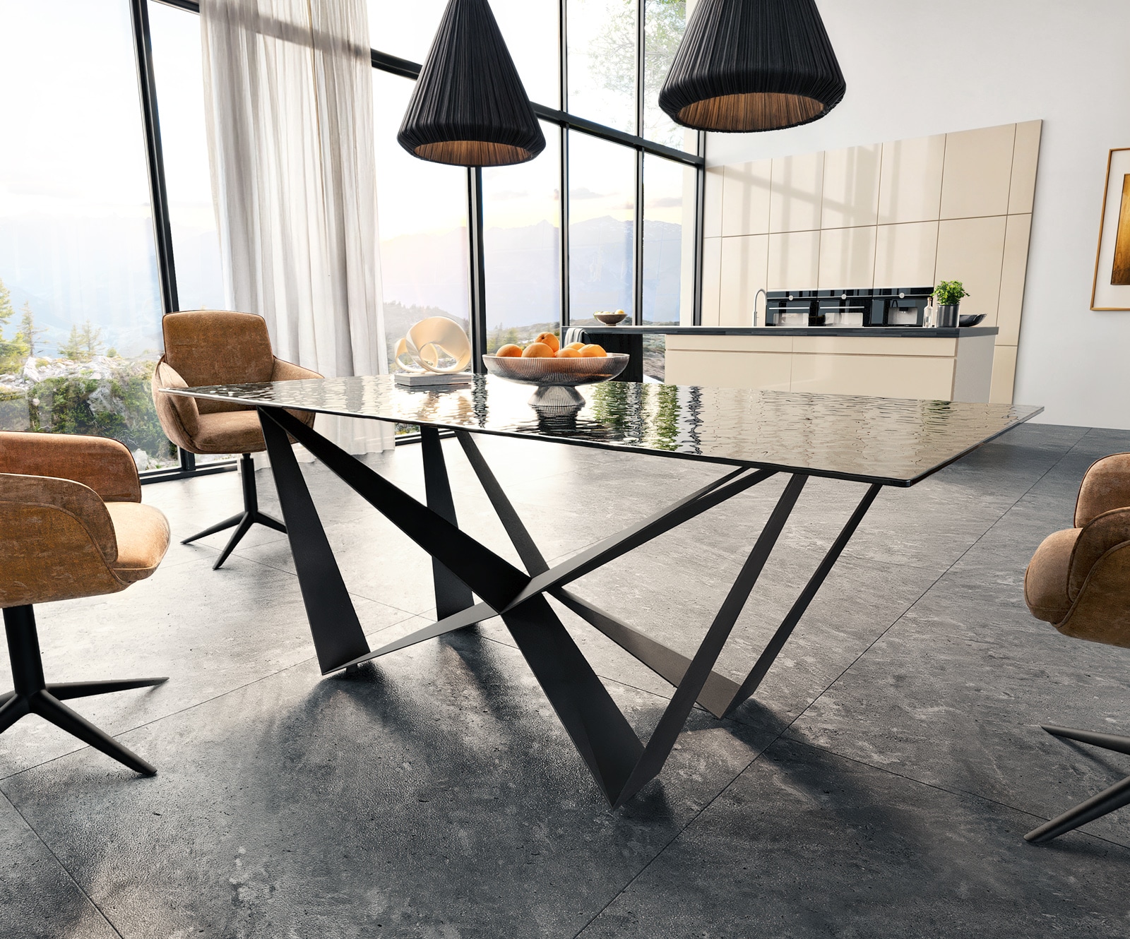 Table à manger Edge 200x100 verre fondu noir fumé relief en 3D Spider acier plat noir 3 Table à manger Edge 200x100 verre fondu noir fumé relief en 3D Spider acier plat noir 3