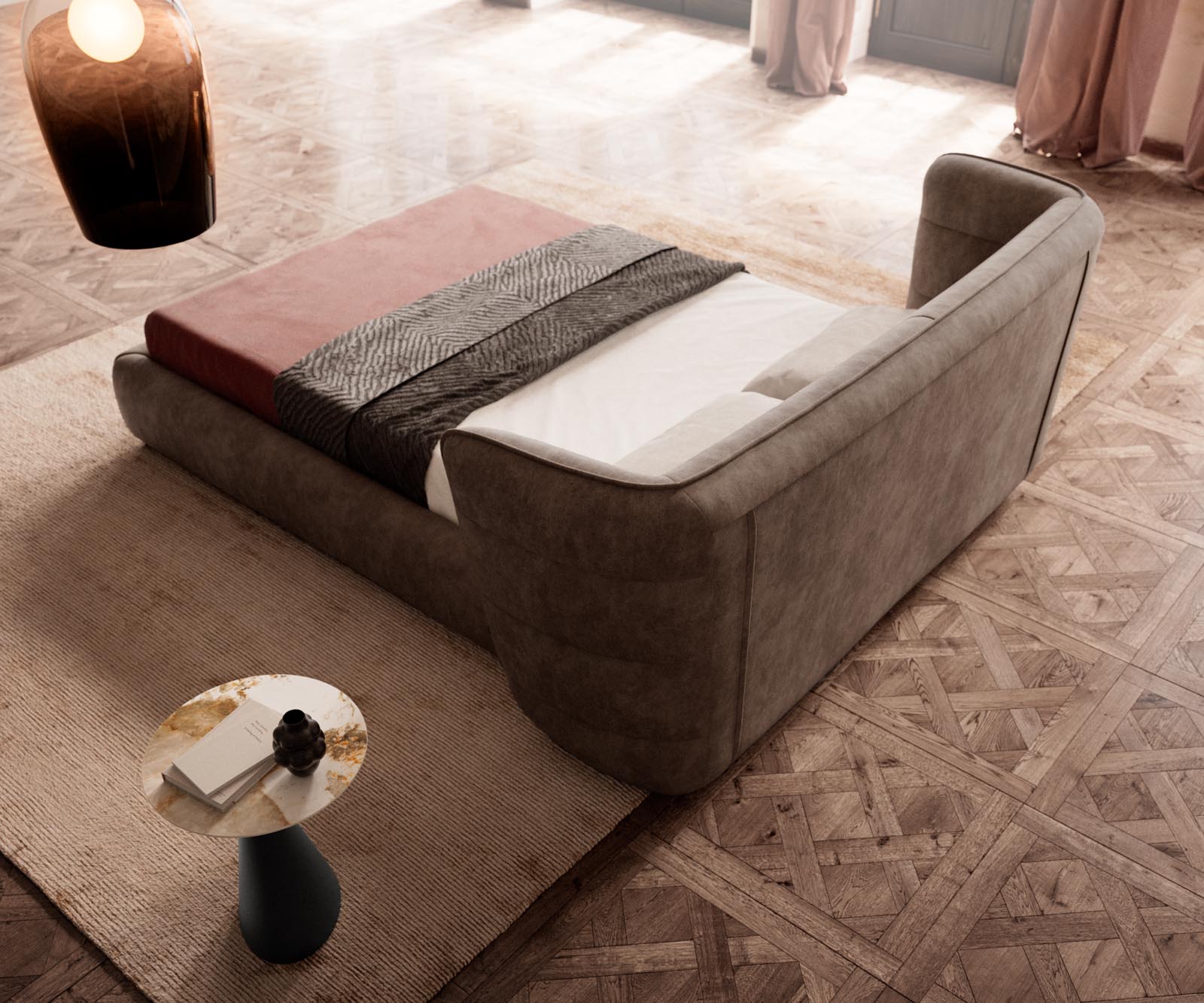 Sommier rembourré Simea 140x200 cm microfibre taupe vintage 5 Sommier rembourré Simea 140x200 cm microfibre taupe vintage 5