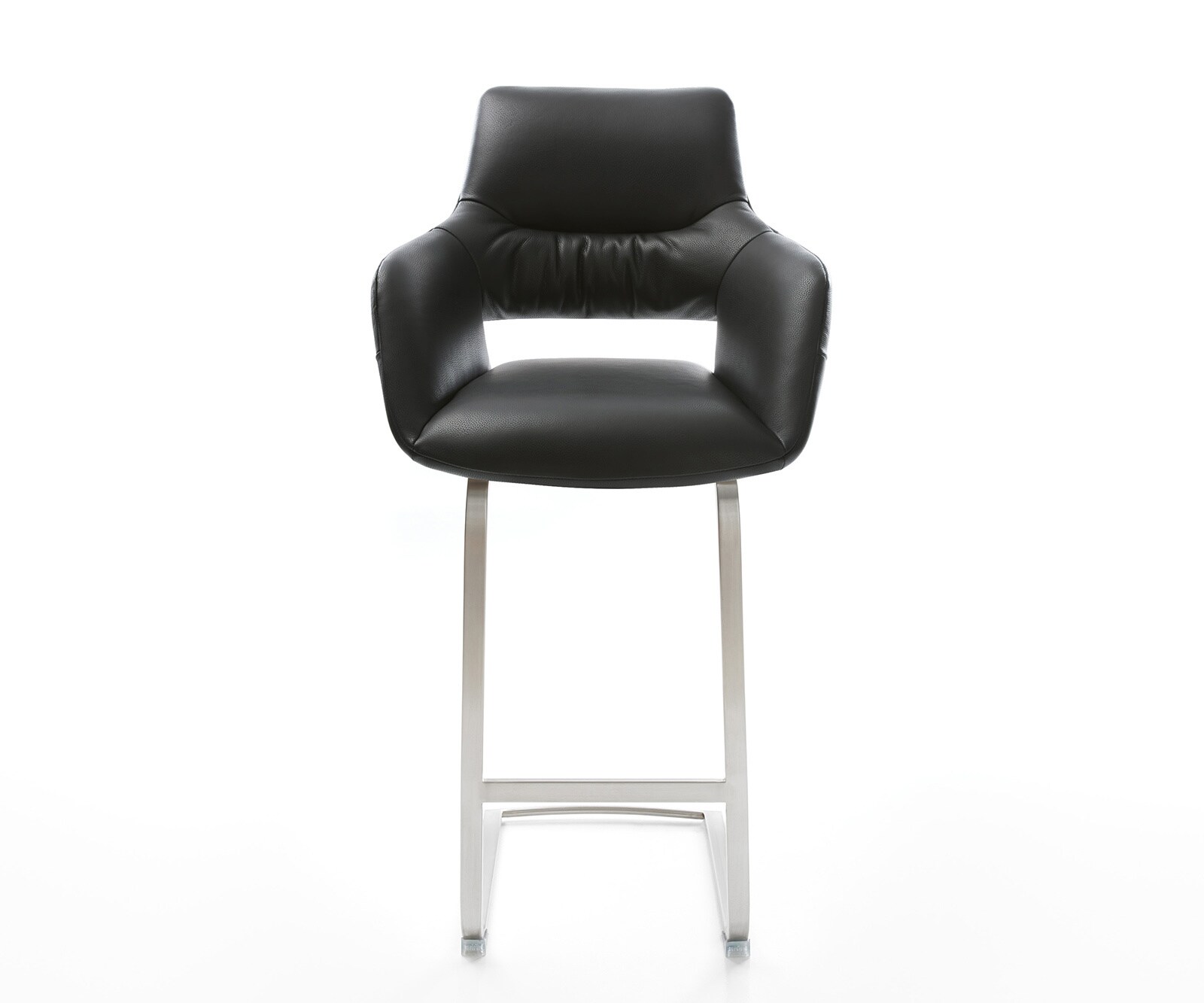 Chaise-de-bar Yago-Flex cuir véritable noir piétement luge plat acier inoxydable ressorts ensachés 1