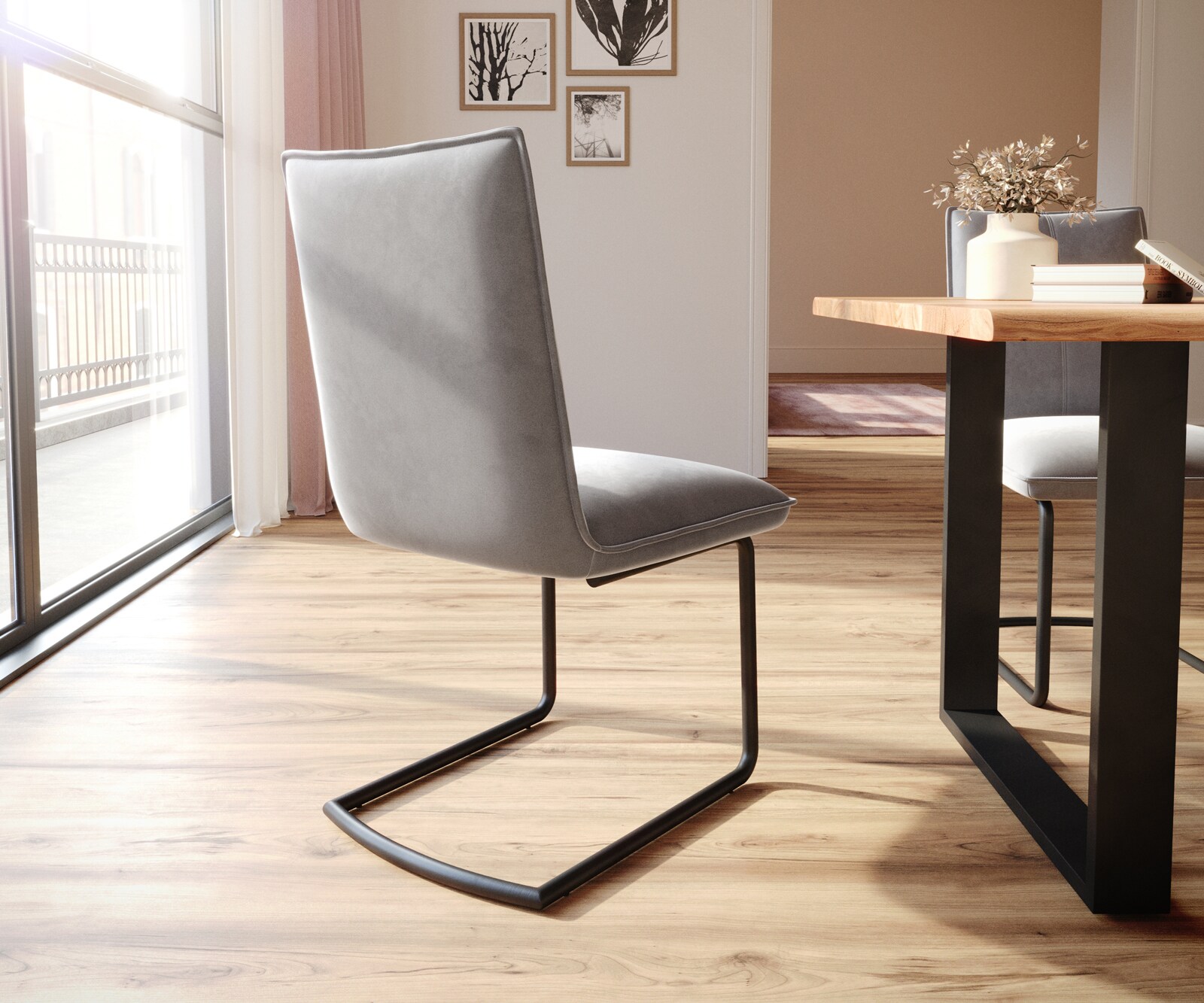 Cantilever Lelio-Flex velours gris pied cantilever rond noir ressorts ensachés 4 Cantilever Lelio-Flex velours gris pied cantilever rond noir ressorts ensachés 4