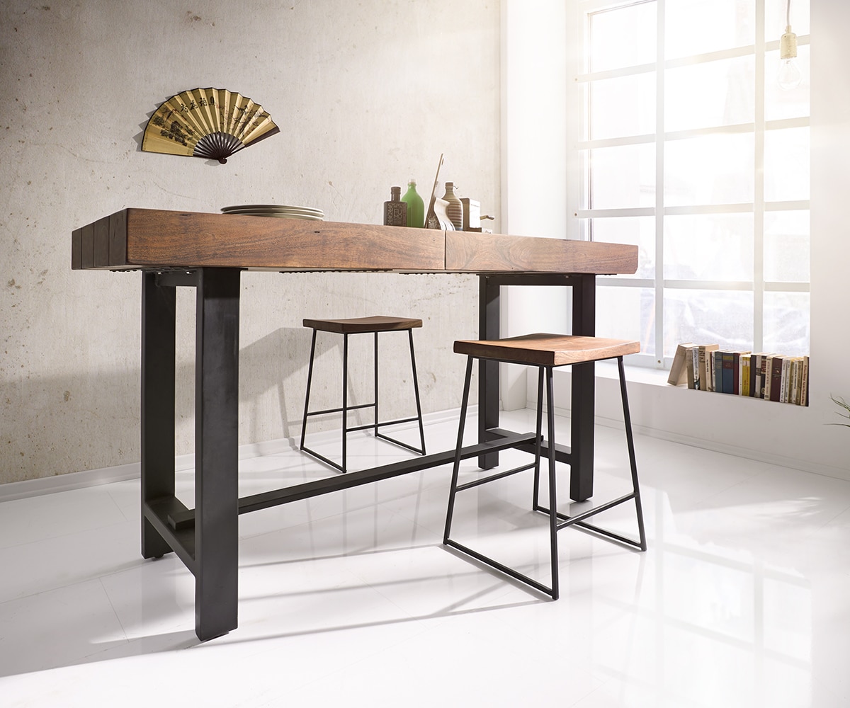 Table-bar Blokk 165x60cm acacia marron avec cadre en métal  Table-bar Blokk 165x60cm acacia marron avec cadre en métal