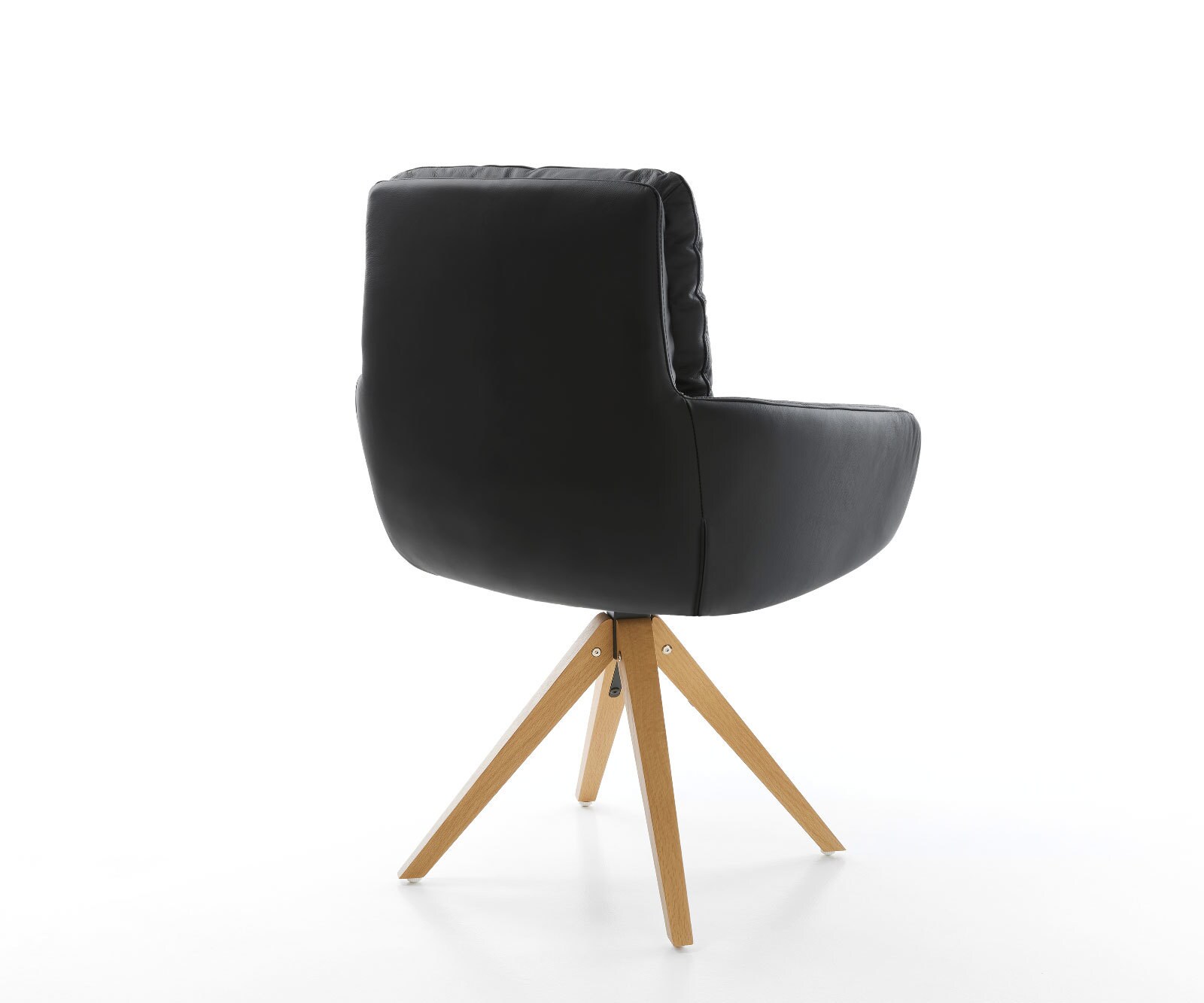 Chaise-de-salle-à-manger Abelia-Flex avec accoudoirs cuir de vache noir pied en bois angulaire naturel 4 Chaise-de-salle-à-manger Abelia-Flex avec accoudoirs cuir de vache noir pied en bois angulaire naturel 4