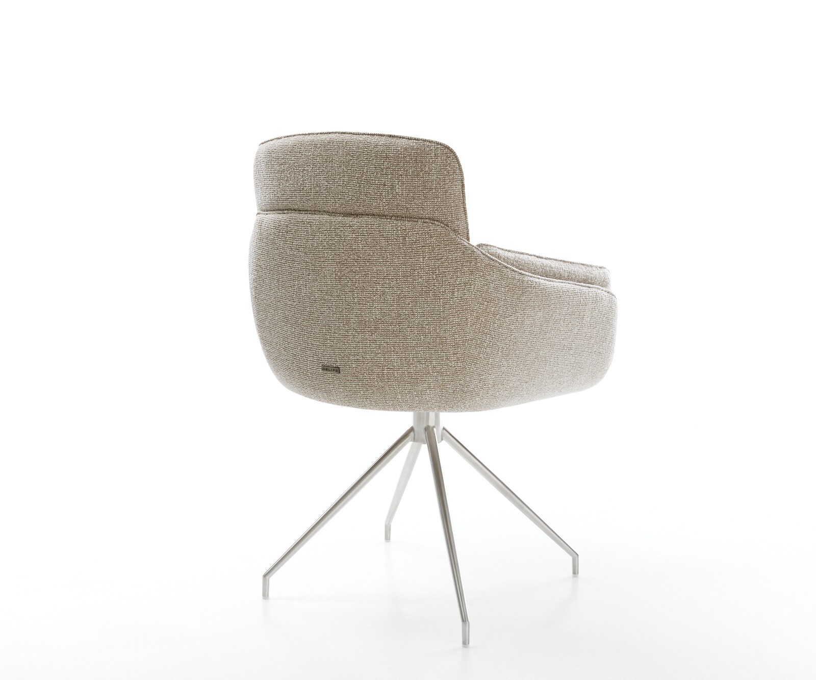 Chaise-de-salle-à-manger Luan-Flex avec accoudoirs tissu tissé doux beige pied croisé conique acier inoxydable 5