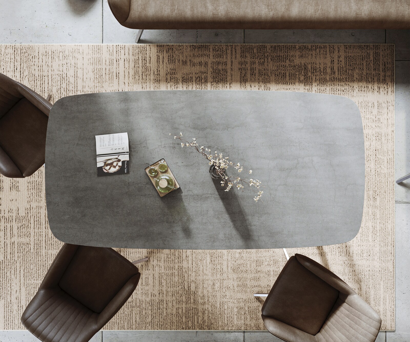 Table à manger Edge bateau 200x100 cm céramique béton gris inox incliné 5