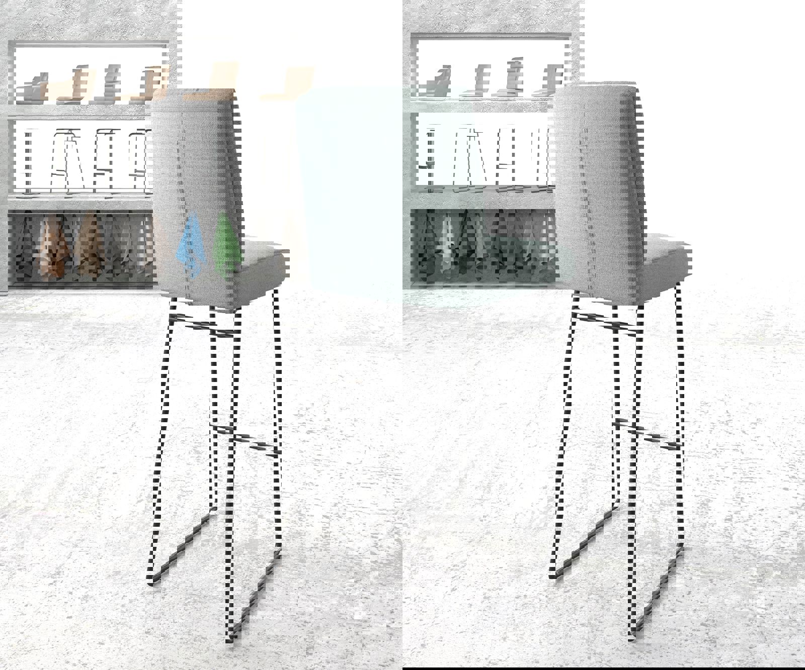 Chaise-de-bar Pela-Flex rayures menthe cadre de patins métal 2 Chaise-de-bar Pela-Flex rayures menthe cadre de patins métal 2