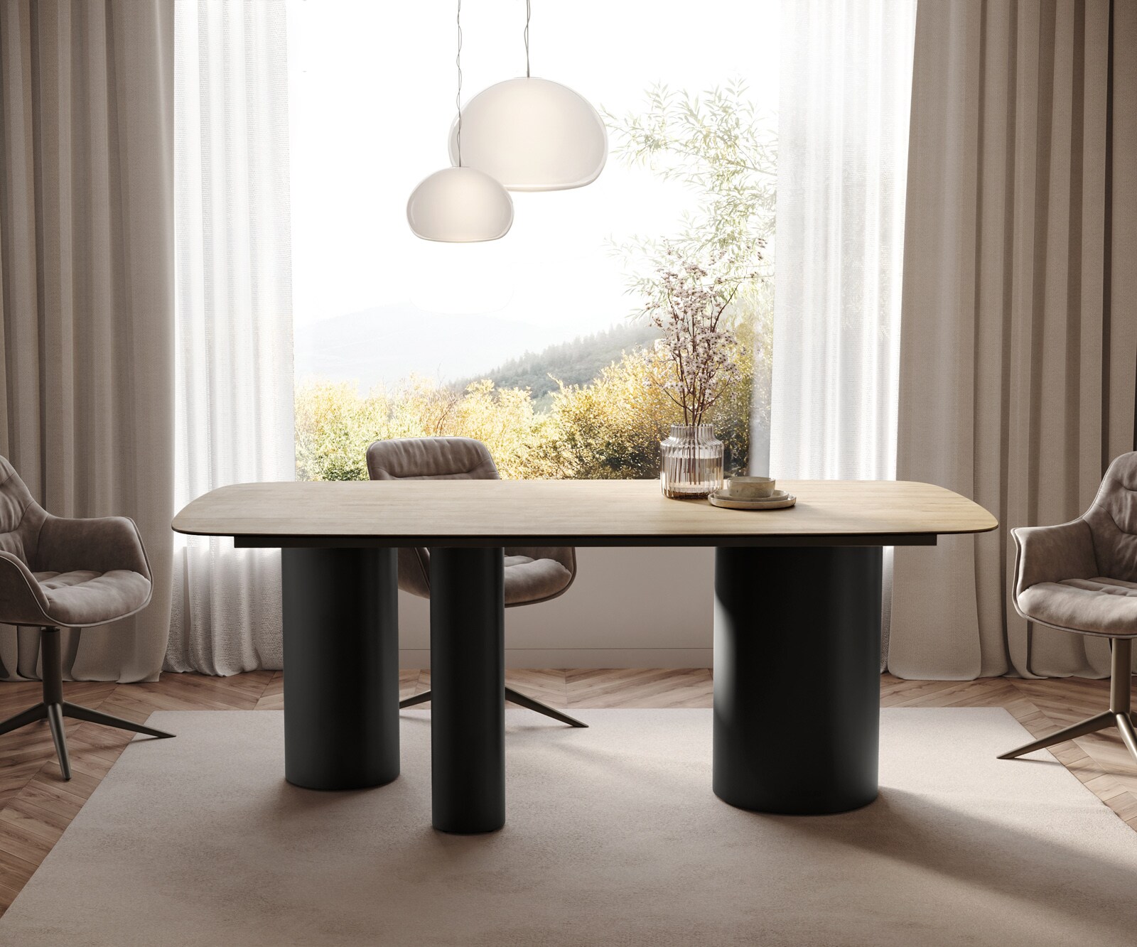 Table à manger Edge Boot 200x100 céramique Laminam® Sabbia chêne coloré Troa métal noir 3