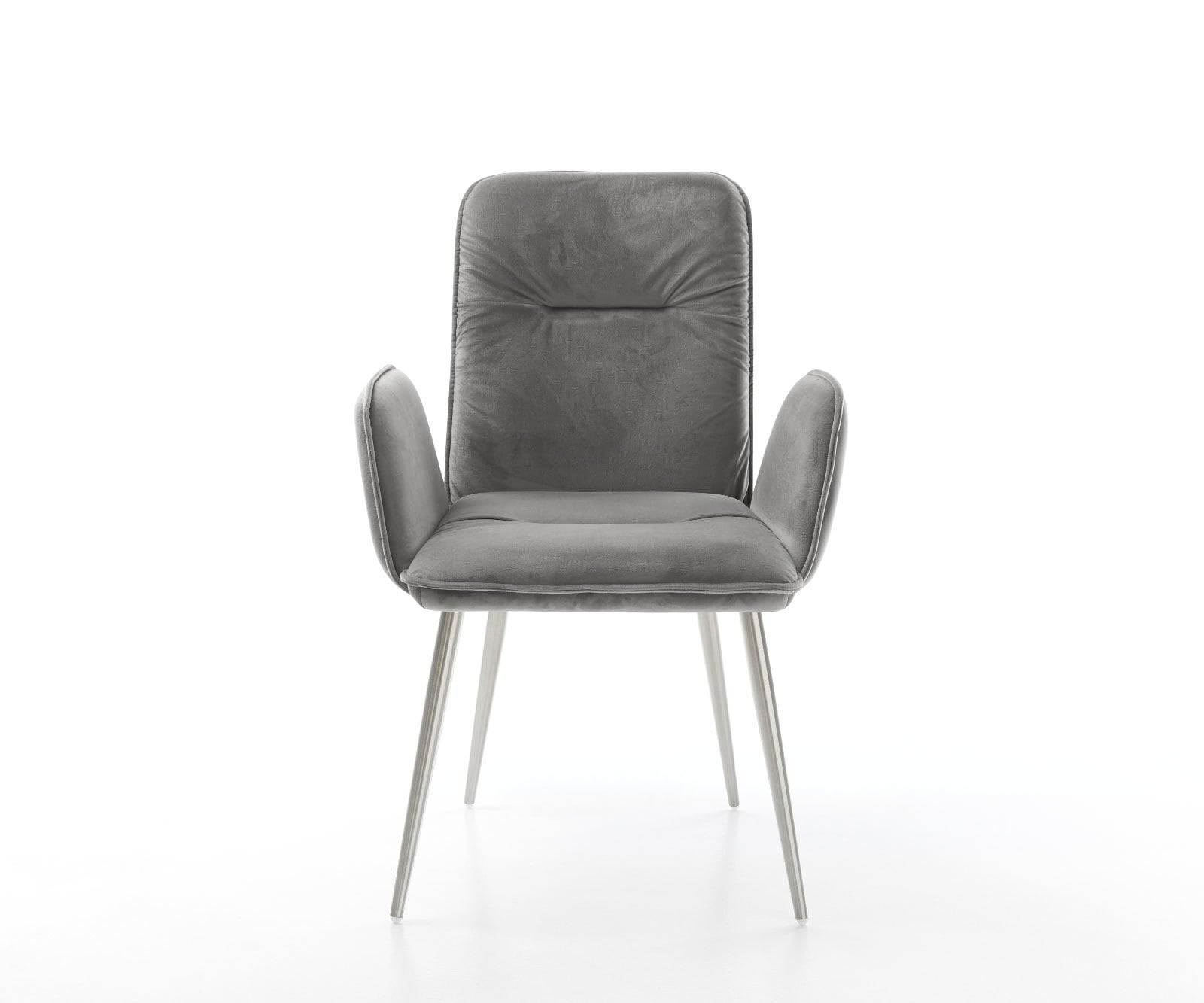 Chaise-de-salle-à-manger Vinja-Flex velours gris 4 pieds coniques acier inoxydable brossé 1 Chaise-de-salle-à-manger Vinja-Flex velours gris 4 pieds coniques acier inoxydable brossé 1