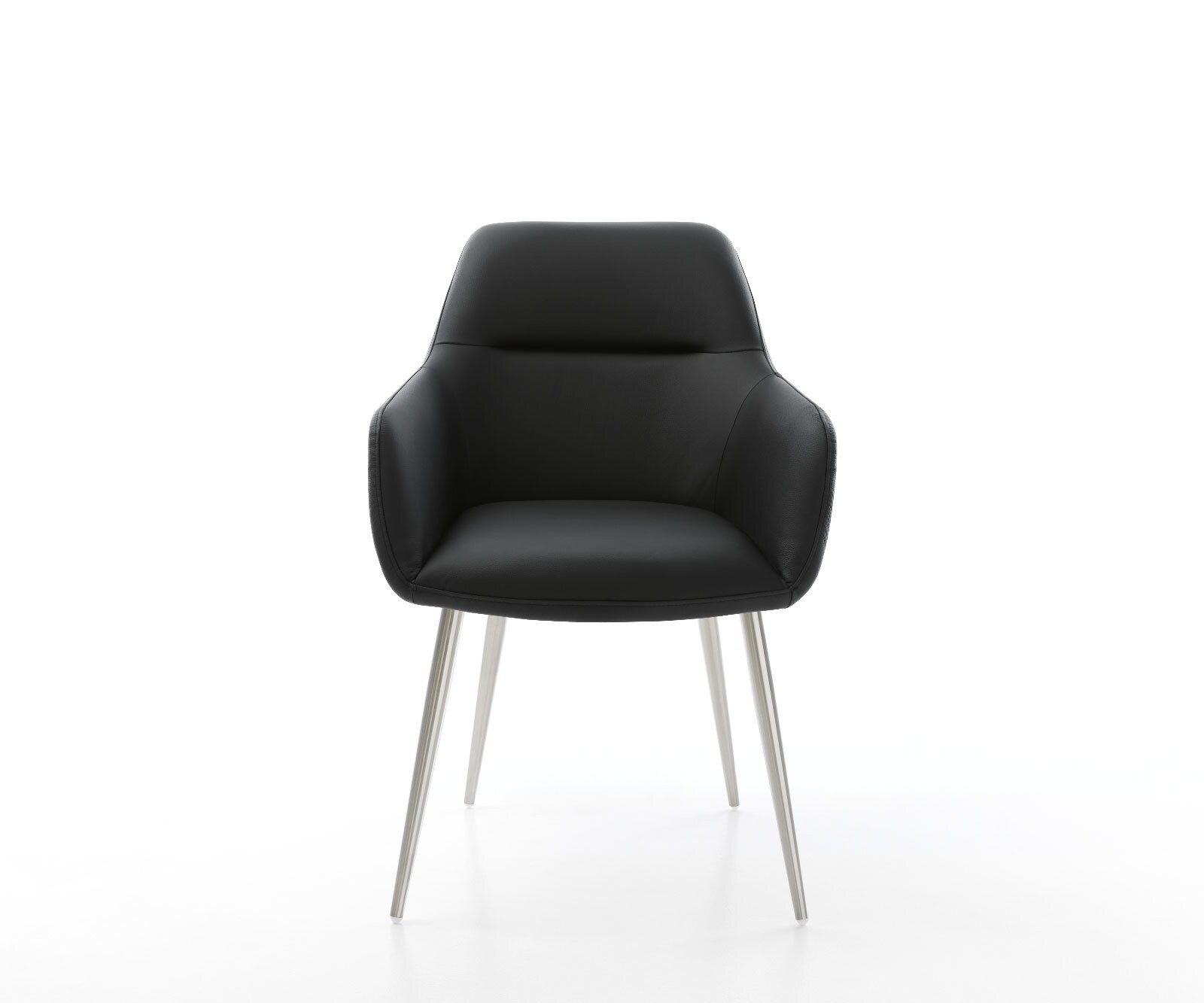 Chaise-de-salle-à-manger Pejo-Flex cuir de vache noir 4 pieds coniques acier inoxydable brossé ressorts ensachés 1