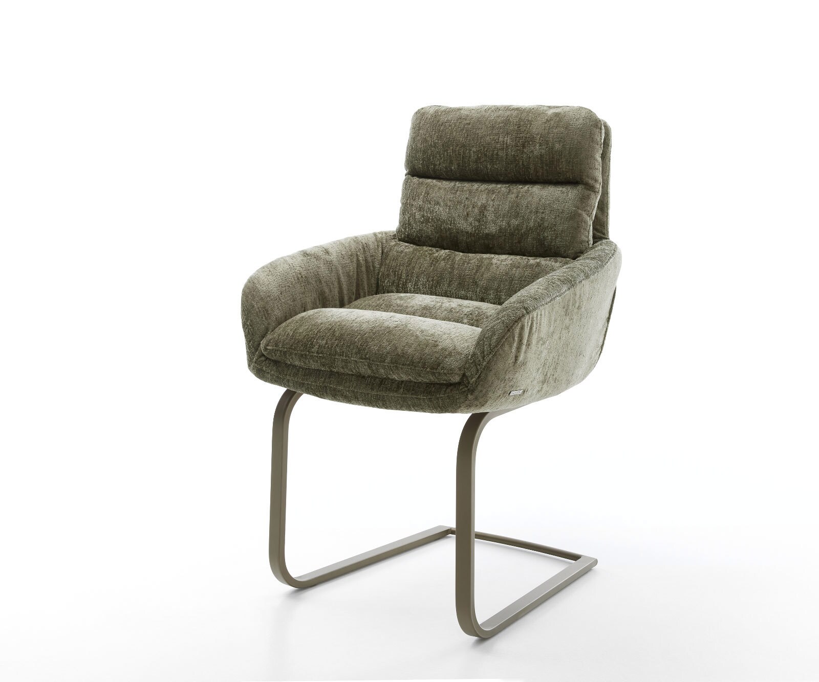 Cantilever Abelia-Flex avec accoudoirs chenille olive pied cantilever plat aspect titane 1