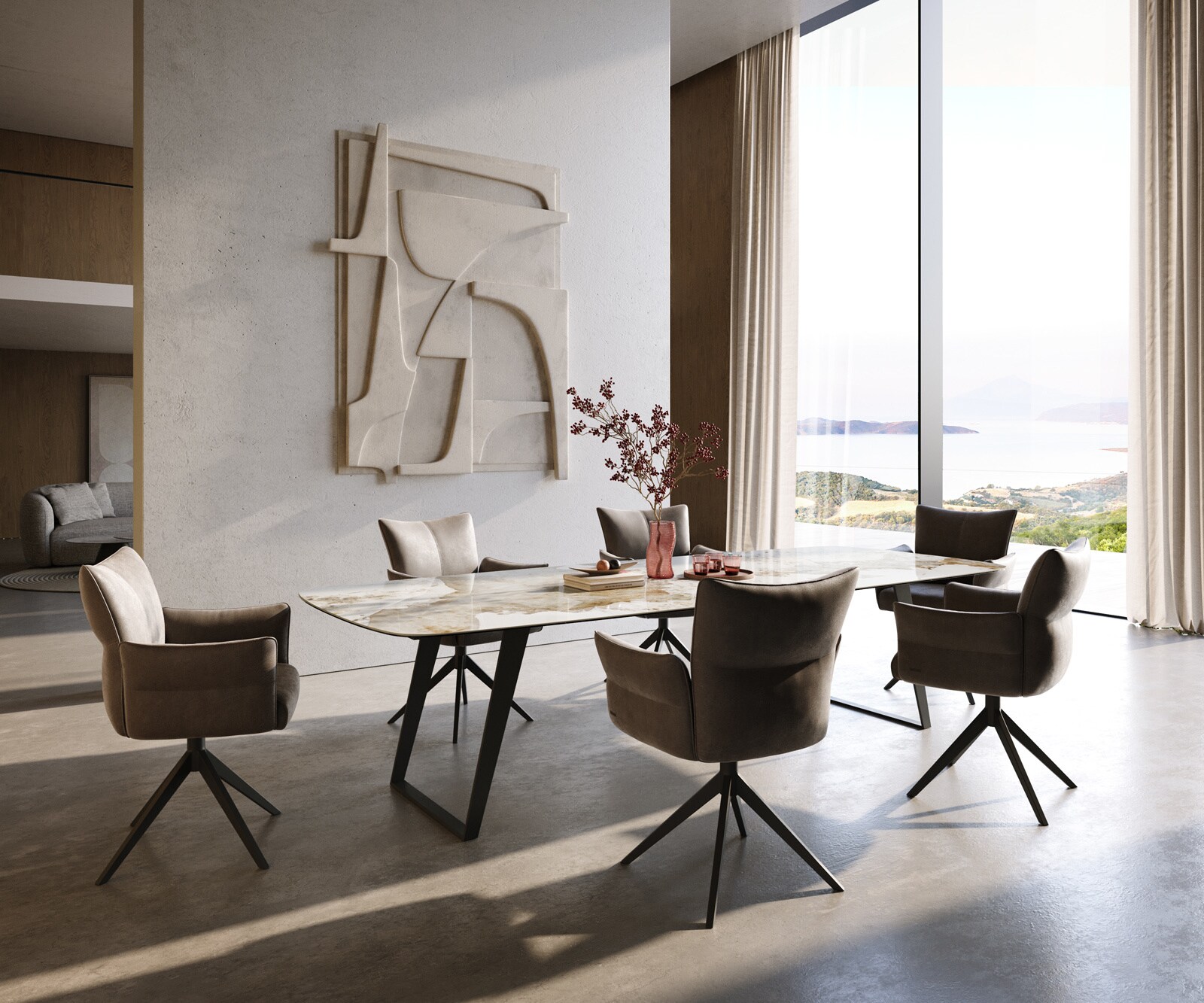 Table à manger Edge Boot 300x120 cm Céramique Minas Melange Blanc-Beige Métal Schräg Noir 6