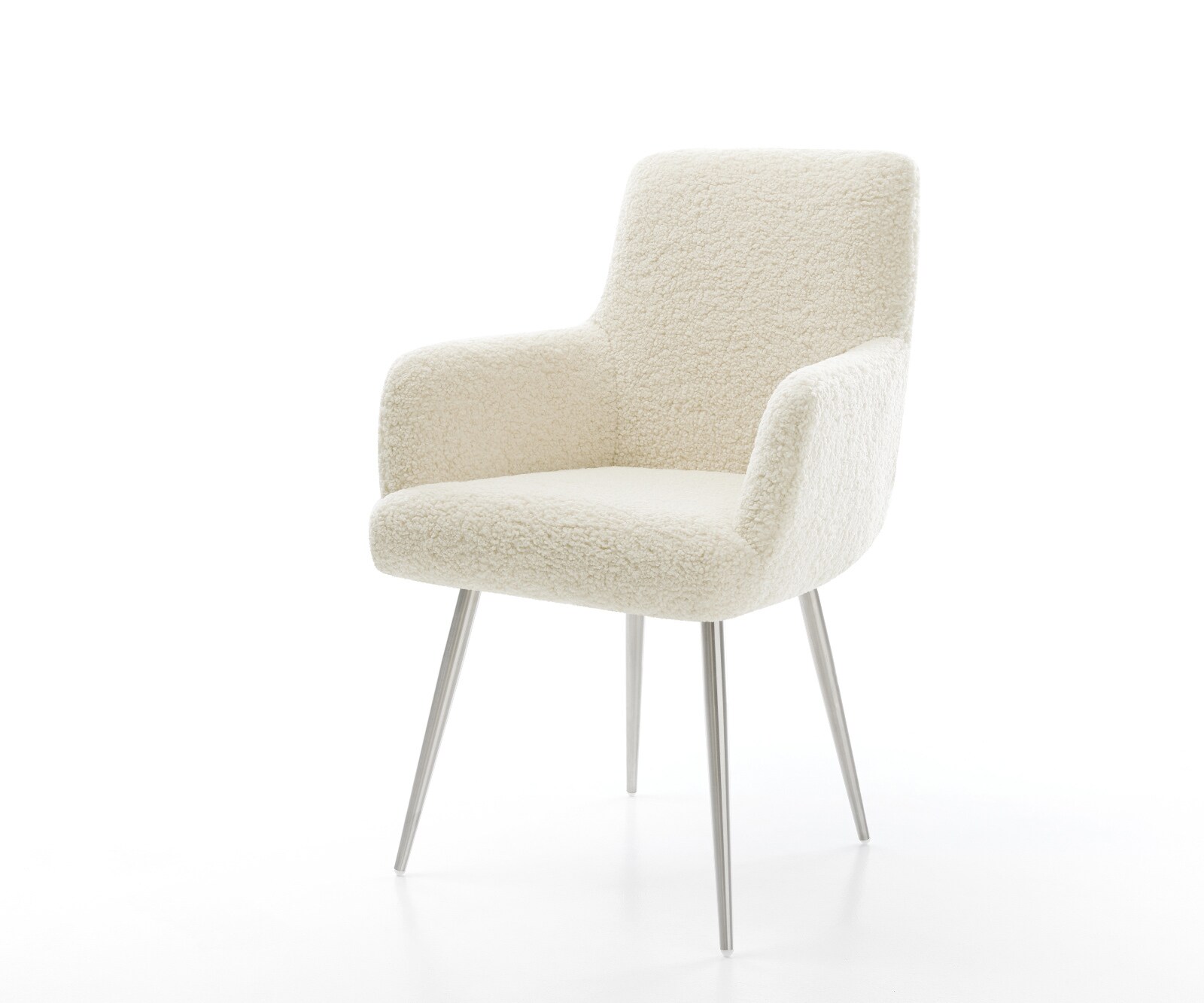 Chaise-de-salle-à-manger Heira-Flex avec accoudoirs tissu teddy beige 4 pieds coniques acier inoxydable resorts ensachés 1