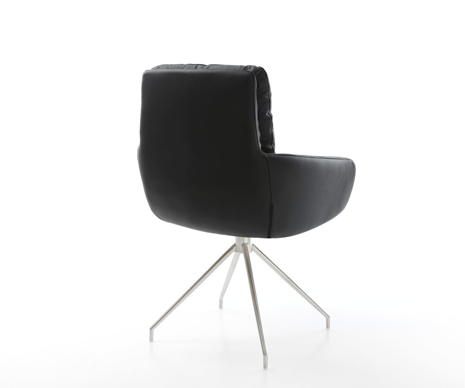 Chaise-de-salle-à-manger Abelia-Flex avec accoudoirs cuir de vache noir pied croisé conique acier inoxydable brossé 4 Chaise-de-salle-à-manger Abelia-Flex avec accoudoirs cuir de vache noir pied croisé conique acier inoxydable brossé 4