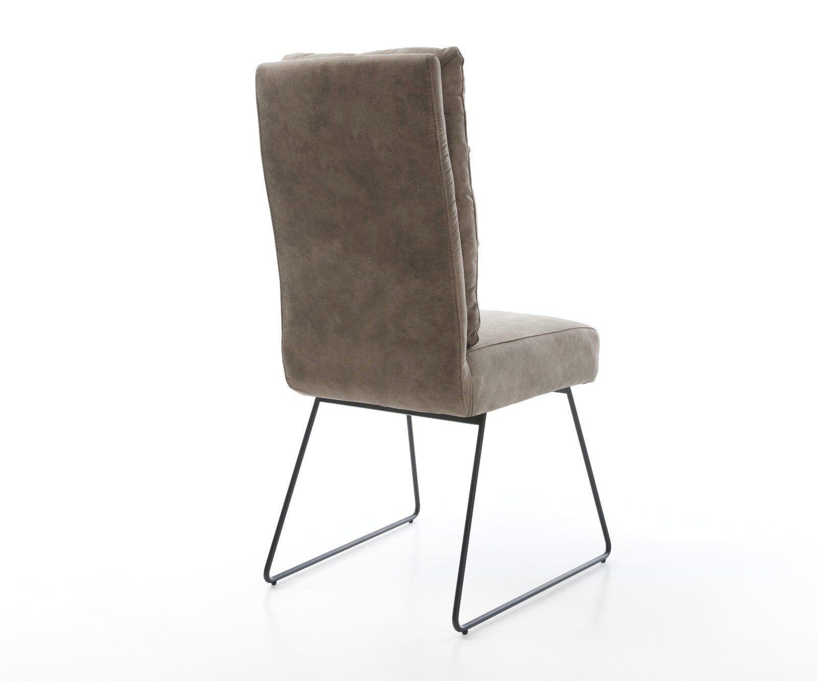 Chaise-de-salle-à-manger Pela-Flex microvelours taupe vintage pied trapèze noir ressorts ensachés 4 Chaise-de-salle-à-manger Pela-Flex microvelours taupe vintage pied trapèze noir ressorts ensachés 4