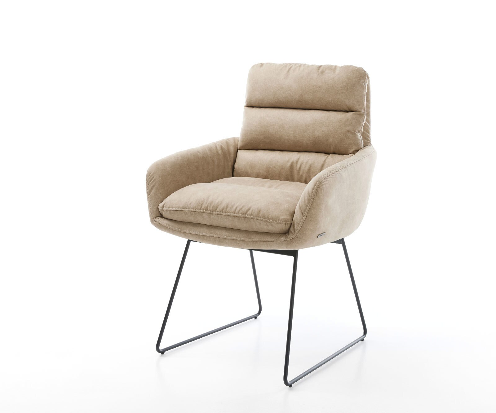 Chaise-de-salle-à-manger Abelia-Flex avec accoudoirs microvelours beige vintage pied trapèze noir