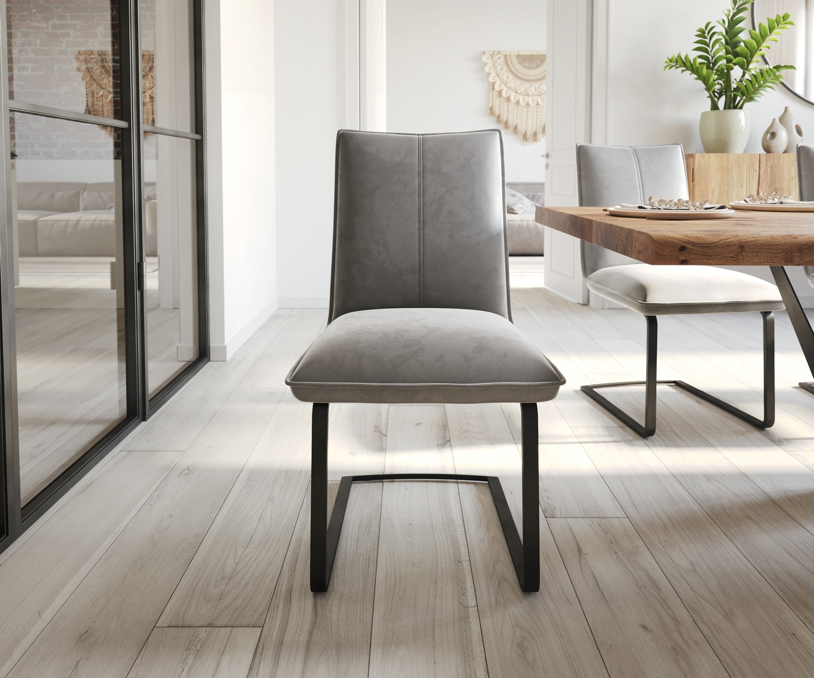 Cantilever Lelio-Flex velours gris pied cantilever plat noir ressorts ensachés 1 Cantilever Lelio-Flex velours gris pied cantilever plat noir ressorts ensachés 1