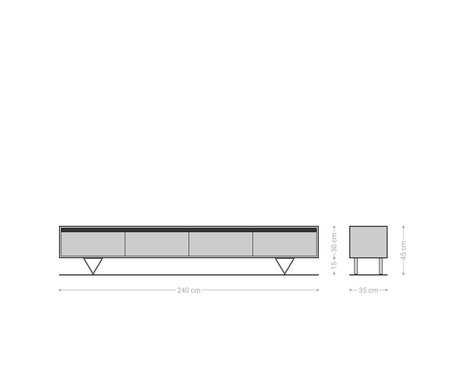 Meuble-TV Stonegrace 240 cm chêne naturel 4 portes pied en V inoxydable 6