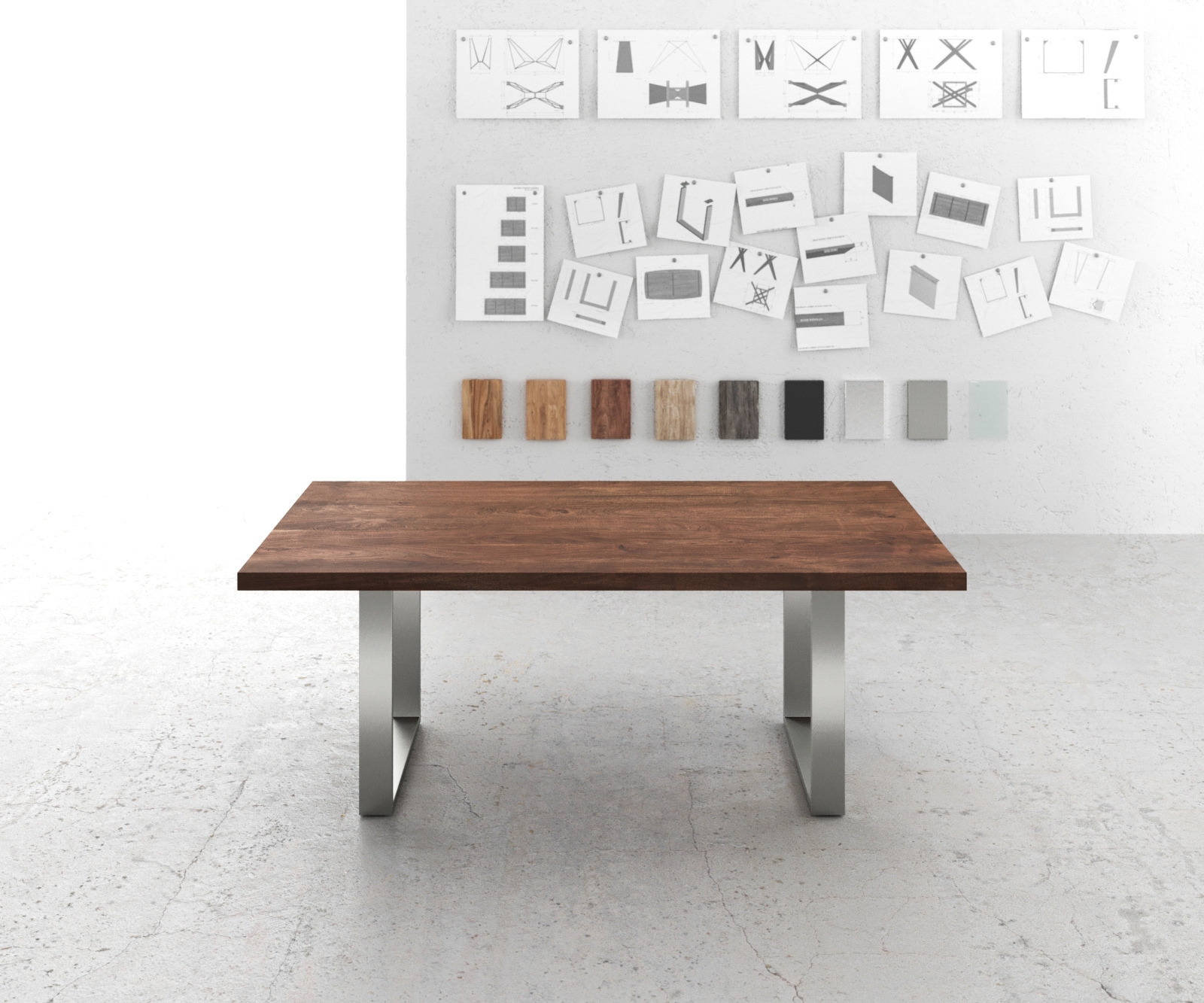 Table-à-manger Edge 200x100 XL acacia marron acier inoxydable mince 1 Table-à-manger Edge 200x100 XL acacia marron acier inoxydable mince 1