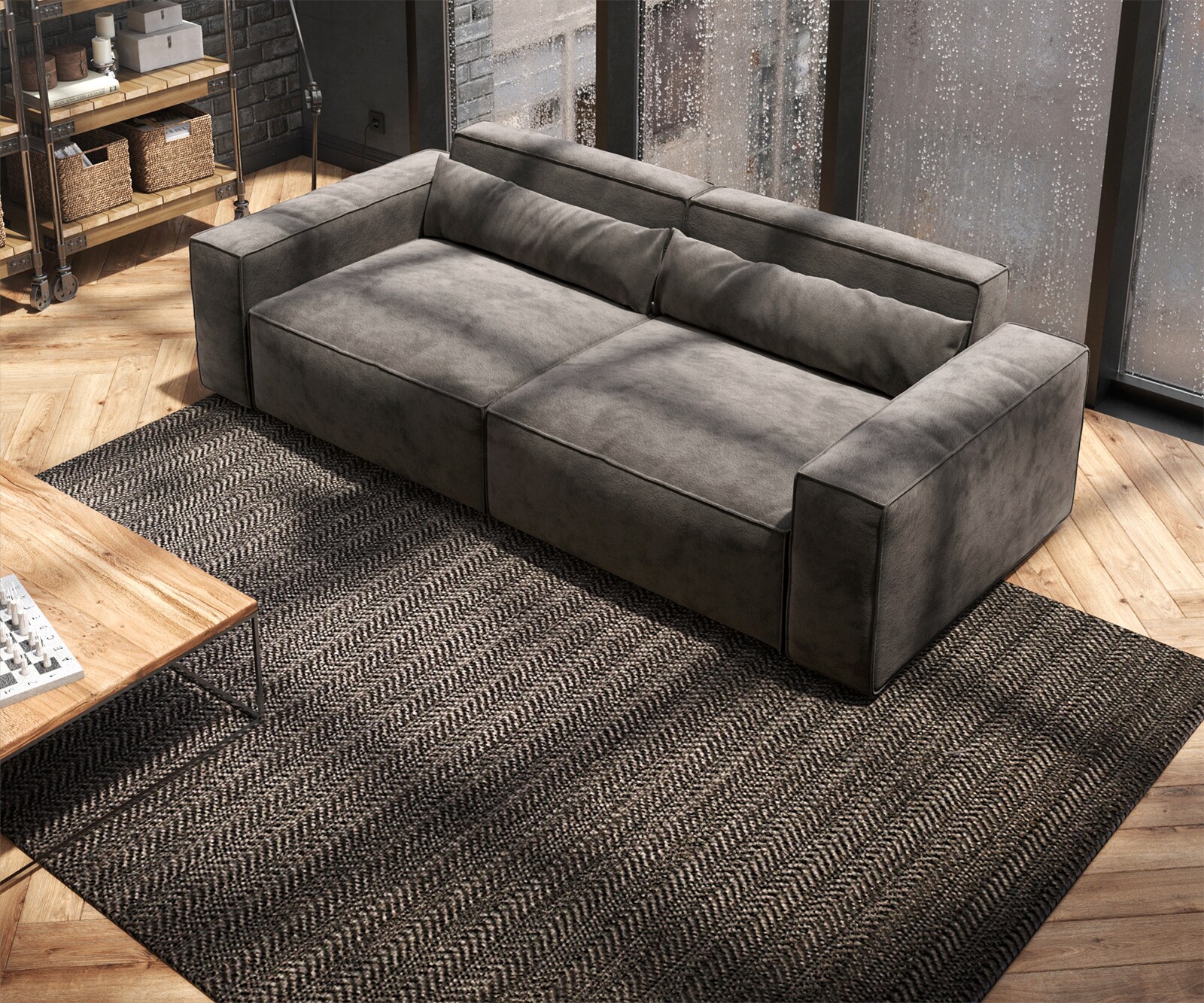 Grand Canapé Sirpio 230x90 cm Microfibre Marron Kaki 4