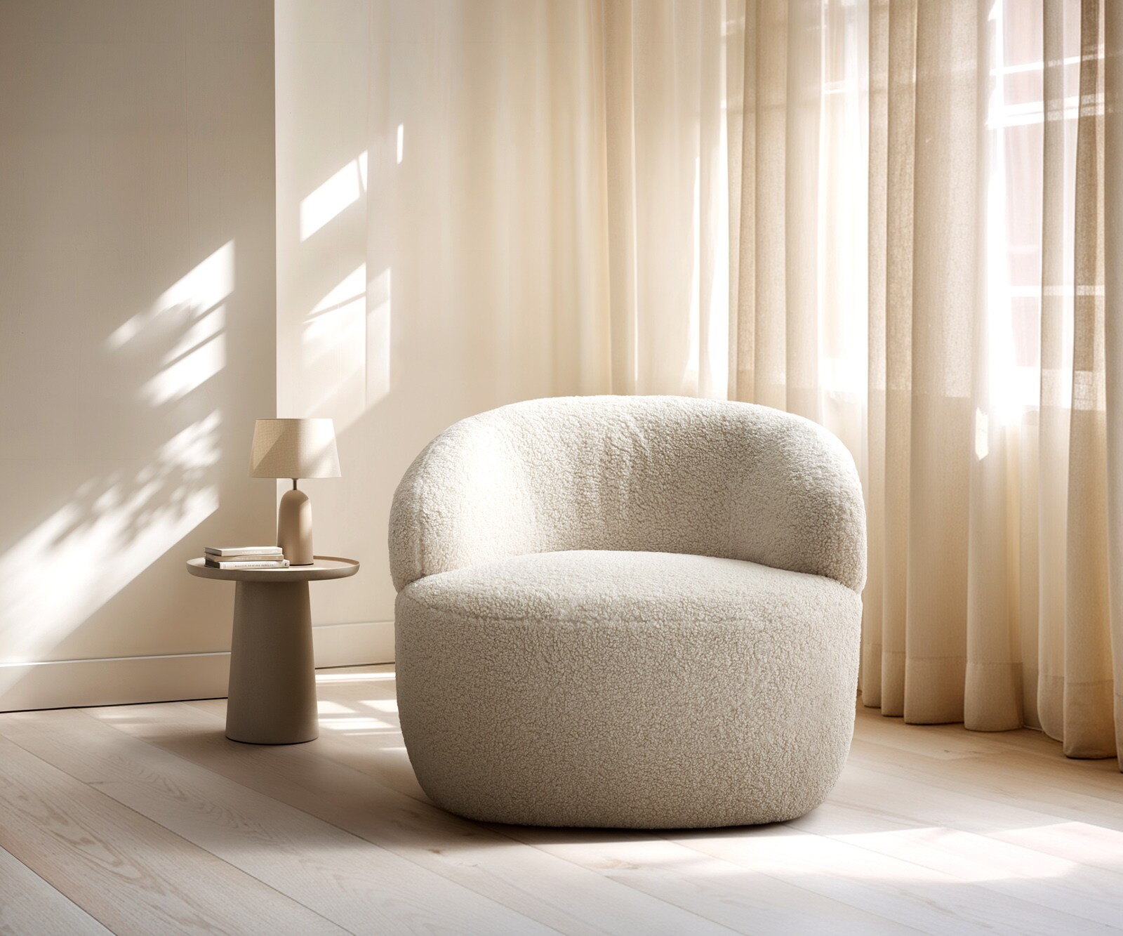 Fauteuil-Lounge  Nova 88 x 88 cm, tissu Teddy beige 2