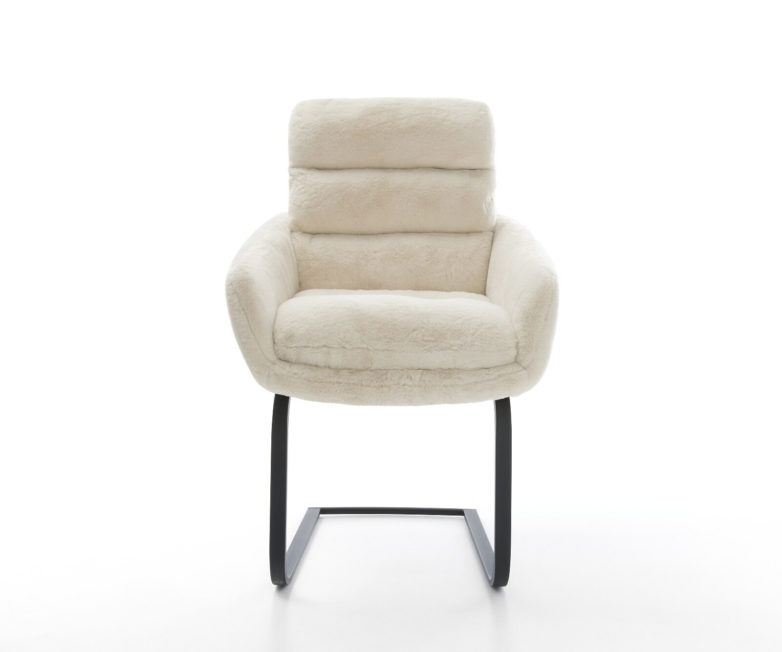 Cantilever Abelia-Flex avec accoudoirs peluche crème-blanc pied cantilever plat noir 1