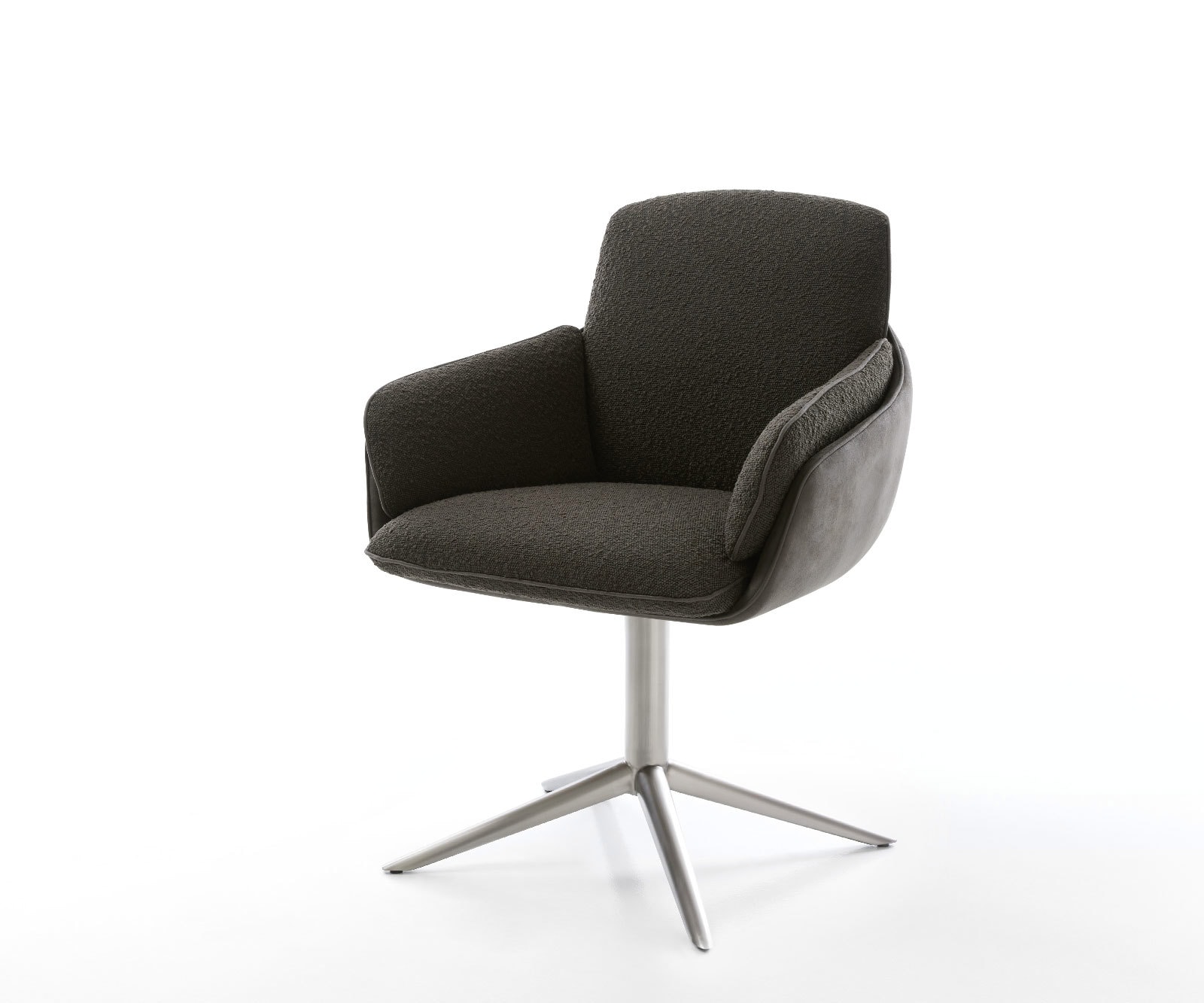 Chaise-pivotante Luan-Flex avec accoudoirs tissu mixte noir pied de chaise 4 branches acier inoxydable brossé pivotement sur 360° fonction bascule 1