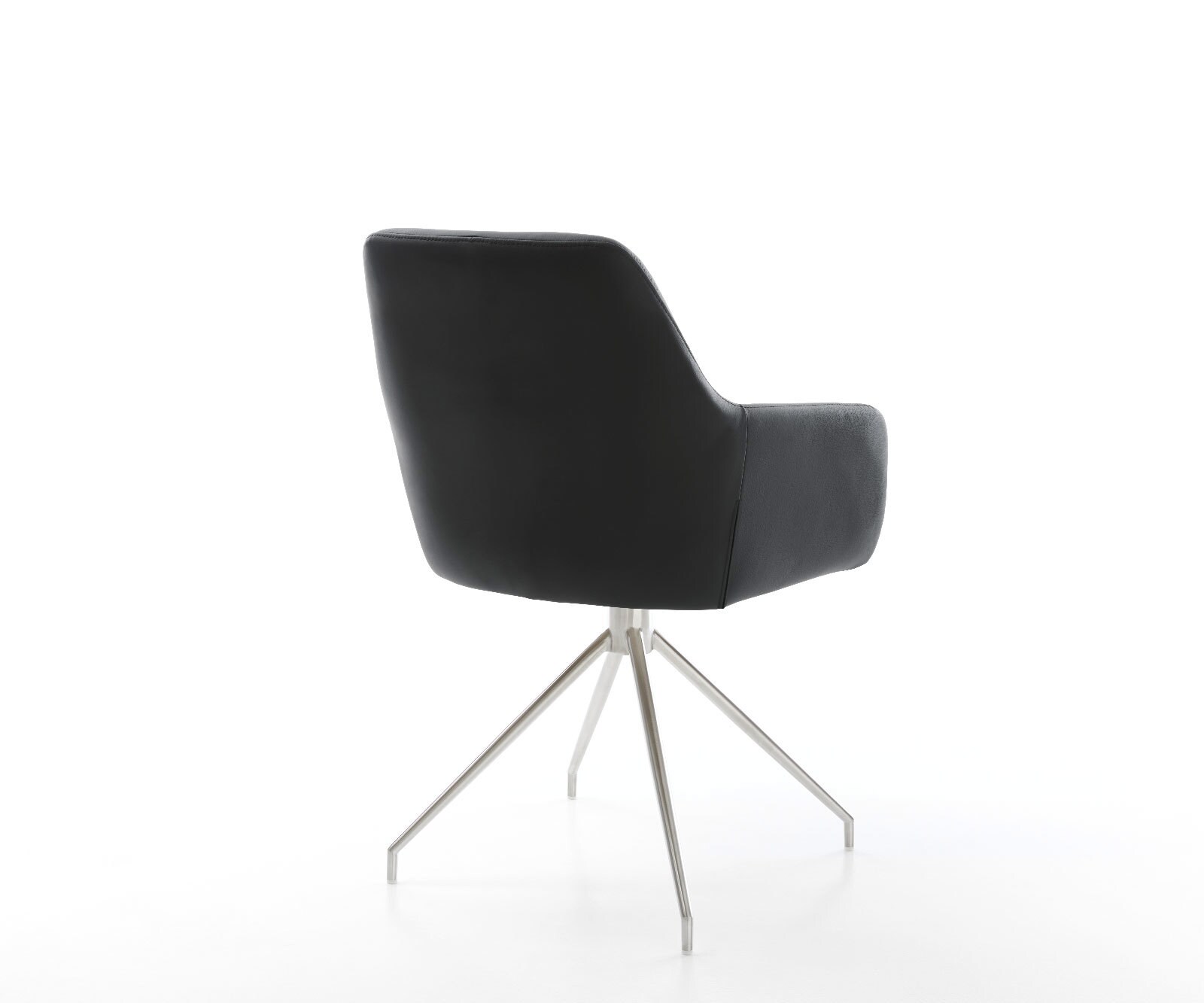 Chaise-de-salle-à-manger Pejo-Flex cuir de vache noir pied croisé conique acier inoxydable brossé ressorts ensachés 4
