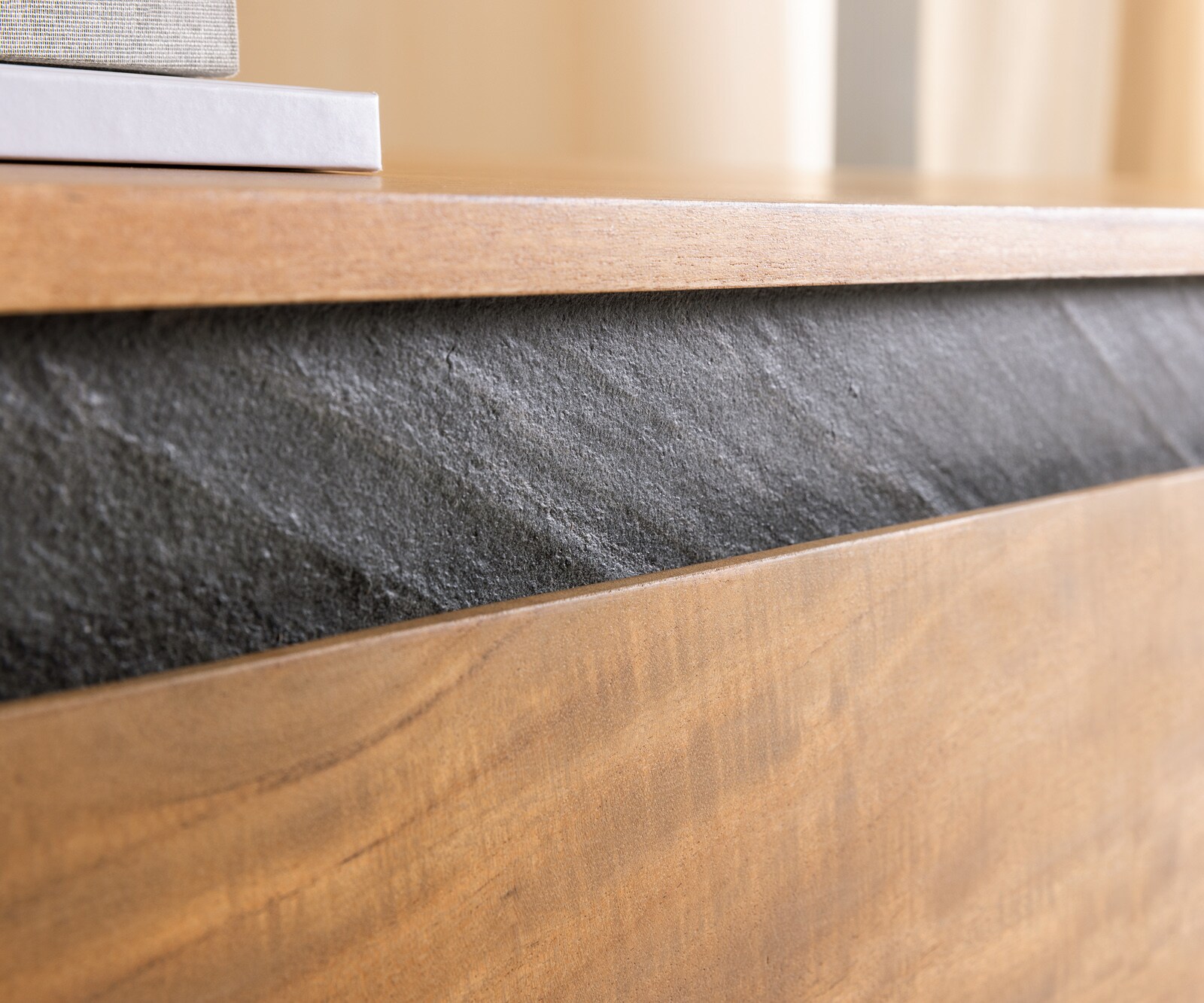 Table-basse Stonegrace 115x60x35 cm acacia naturel ardoise 2 tiroirs 1 compartiment 4