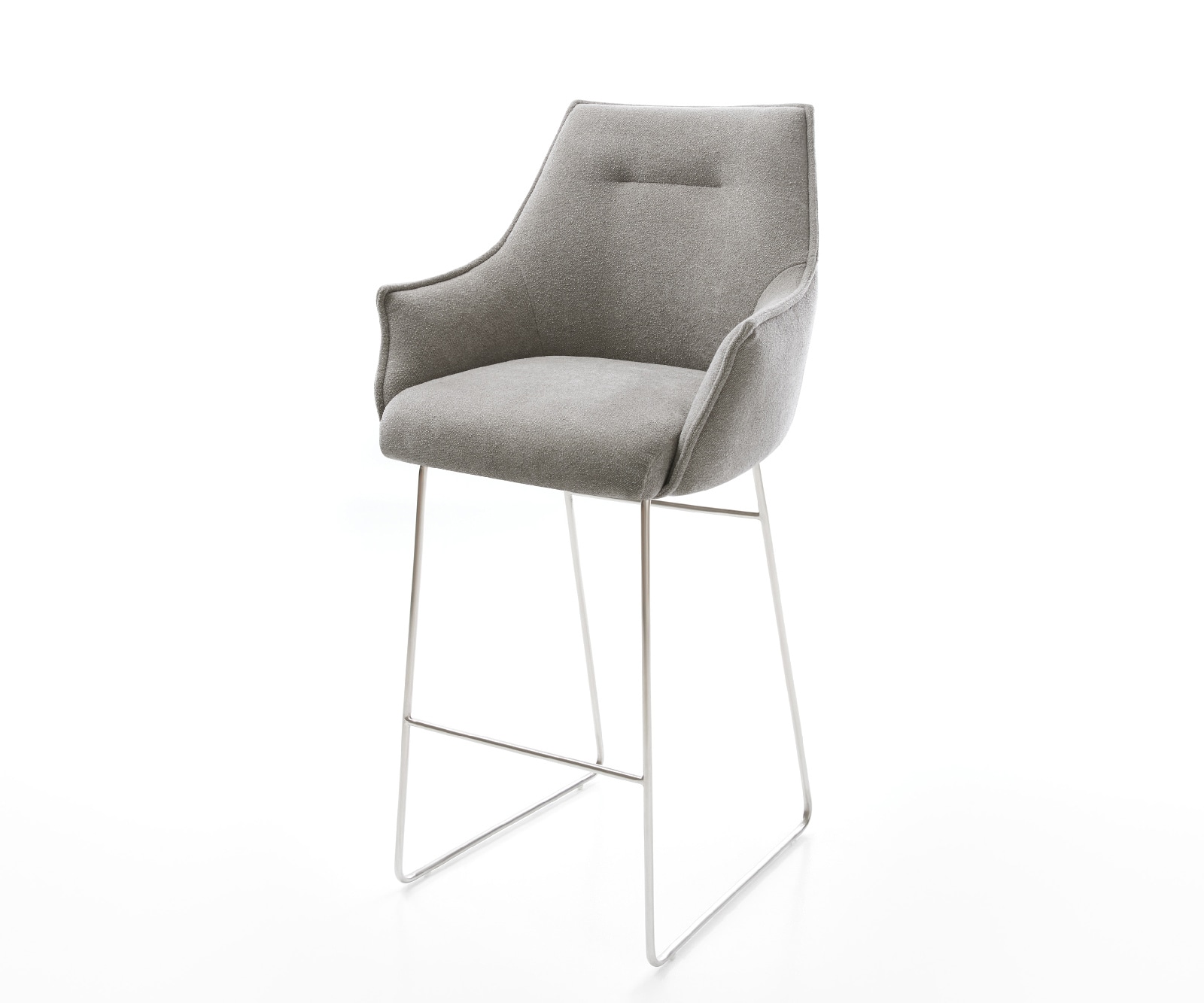 Chaise-de-bar Alja-Flex Tissu structuré doux Gris Pied trapèze acier inoxydable Argent Ressort ensaché 1