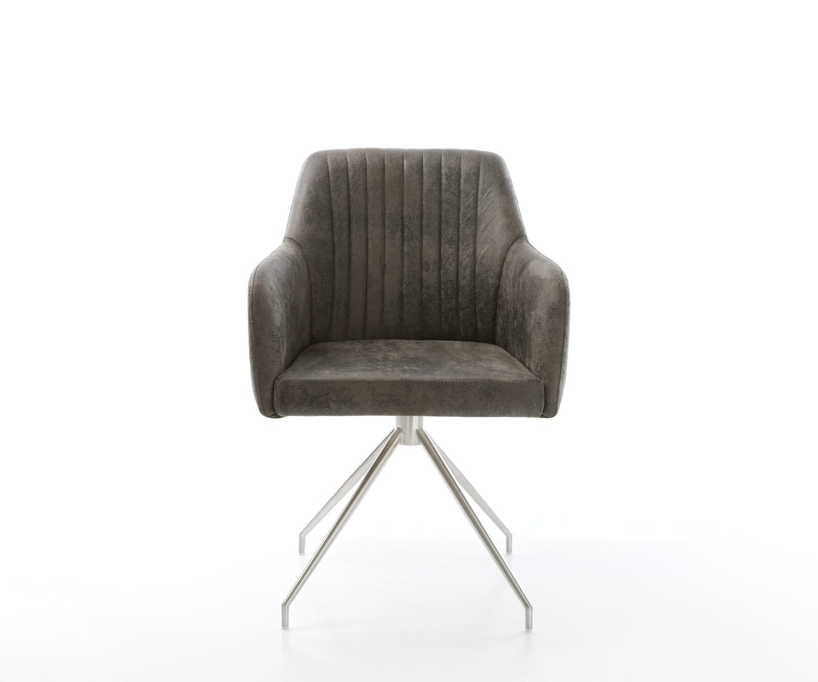 Chaise-de-salle-à-manger Greg-Flex microvelours gris antique pied croisé conique acier inoxydable brossé ressorts ensachés 1 Chaise-de-salle-à-manger Greg-Flex microvelours gris antique pied croisé conique acier inoxydable brossé ressorts ensachés 1