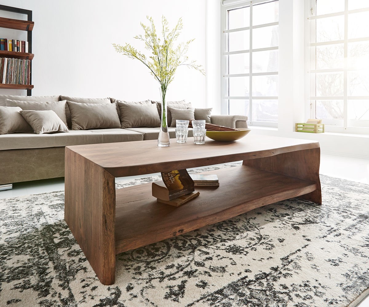 Table-basse Live-Edge 130x60 cm acacia marron tronc d'arbre 1