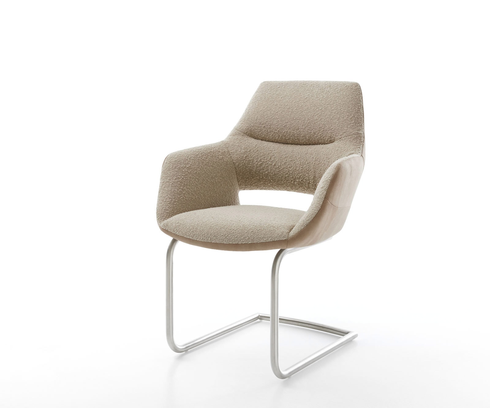 Cantilever Yago-Flex avec accoudoirs tissu mixte couleur boue pied cantilever rond acier inoxydable brossé ressorts ensachés Cantilever Yago-Flex avec accoudoirs tissu mixte couleur boue pied cantilever rond acier inoxydable brossé ressorts ensachés