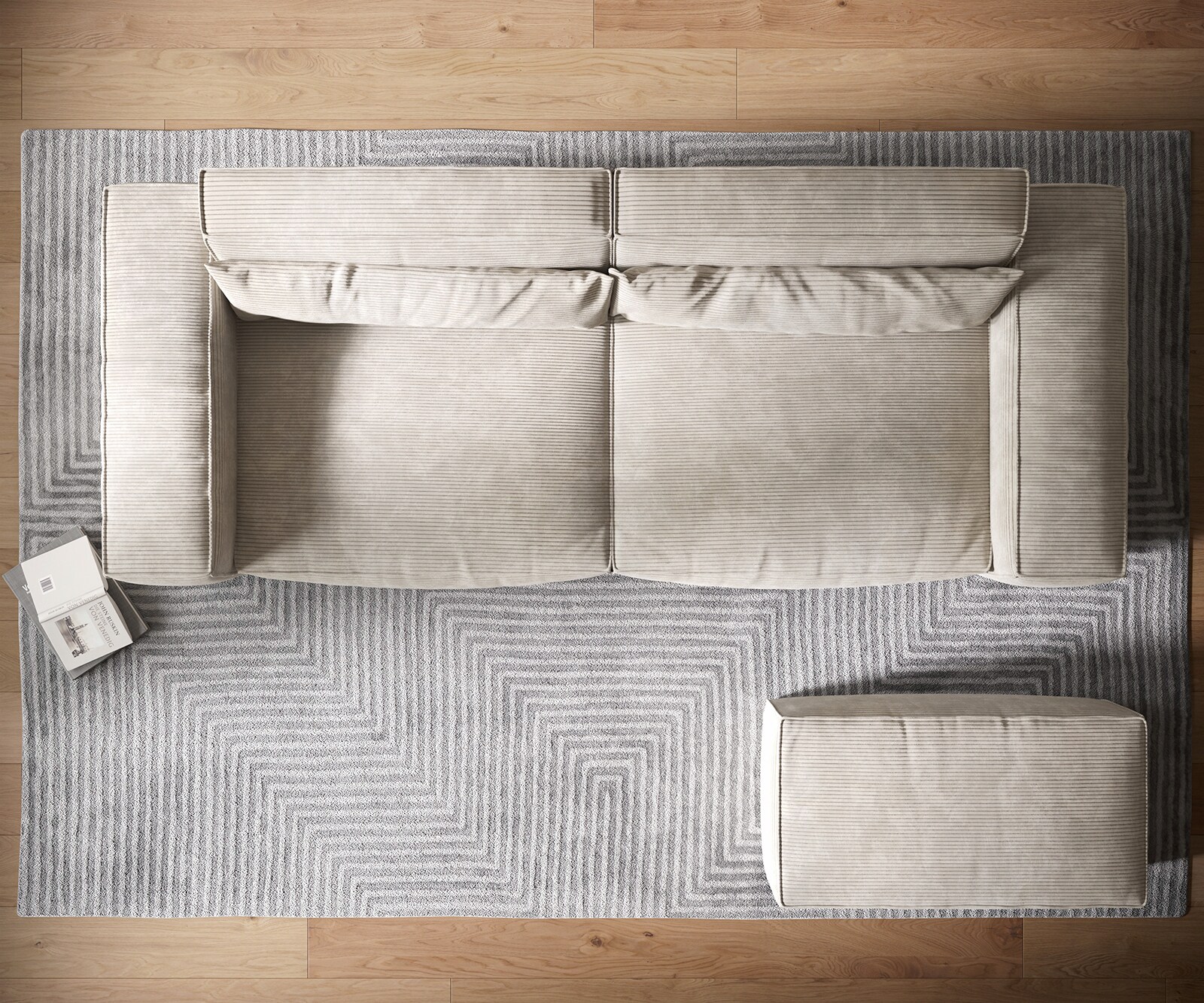 Grand Canapé Sirpio XL 270x130 cm Velours côtelé Beige avec Tabouret 5