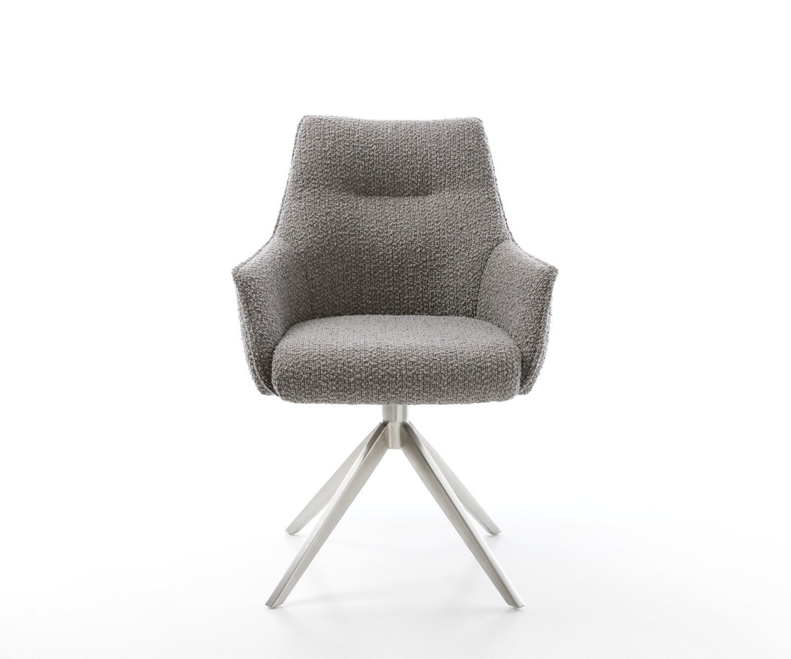 Chaise-pivotante Alja-Flex avec accoudoirs bouclé gris argenté pied croisé large acier inoxydable brossé pivotement sur 360° ressorts ensachés 2