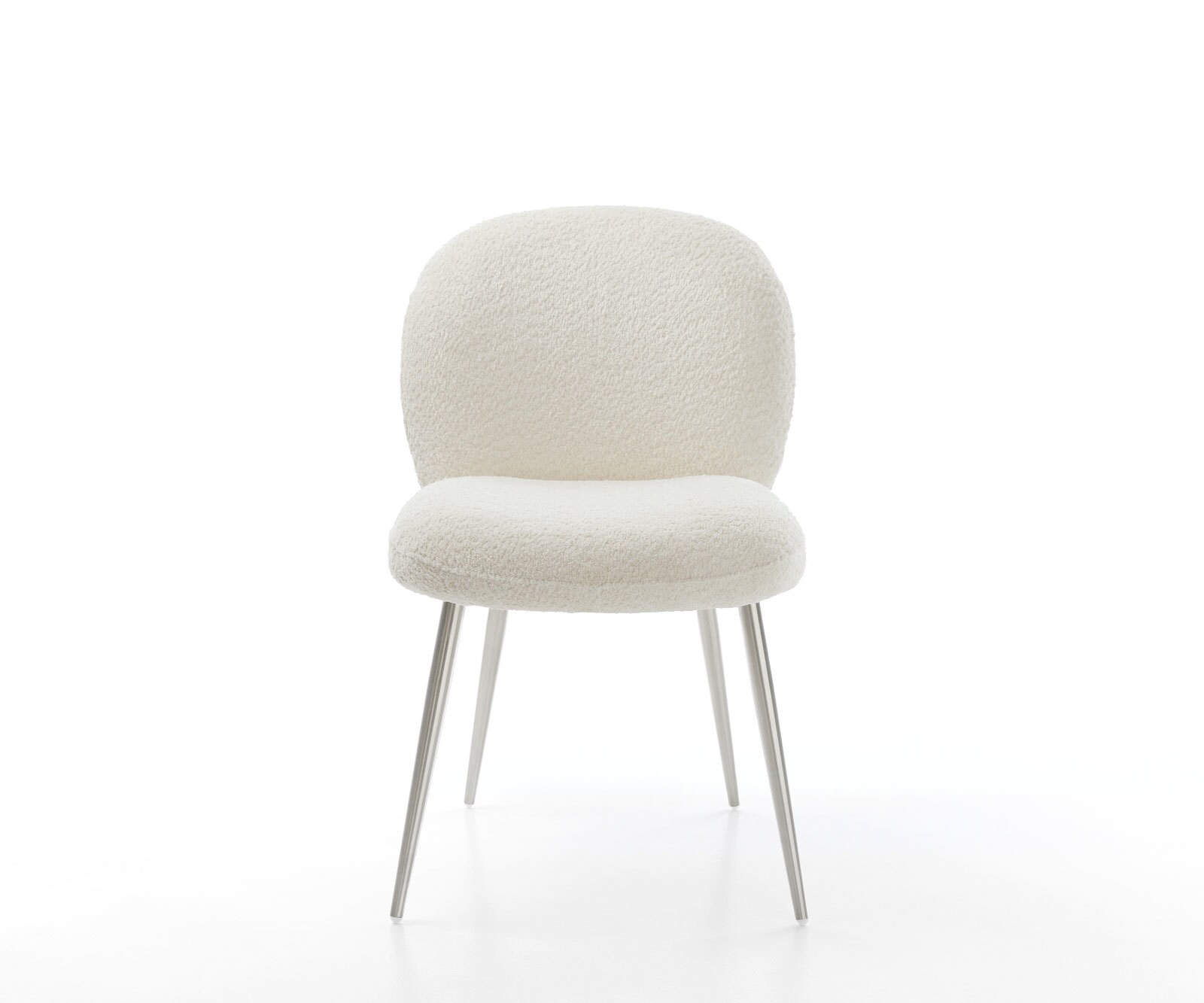 Chaise-de-salle-à-manger Nube-Flex bouclé blanc 4 pieds coniques acier inoxydable brossé ressorts ensachés 2