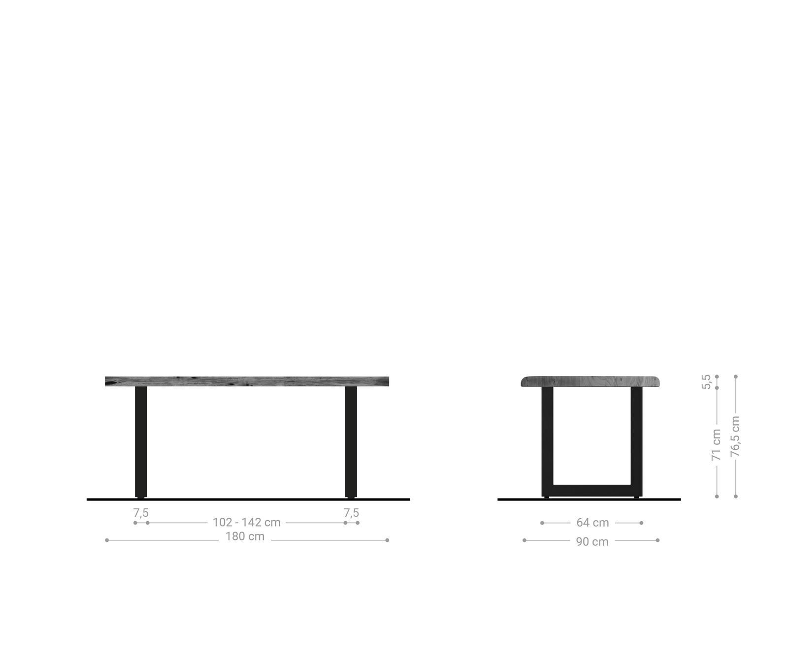 Table-à-manger Edge 180x90 XL acacia nature acier inoxydable large Live-Edge 8
