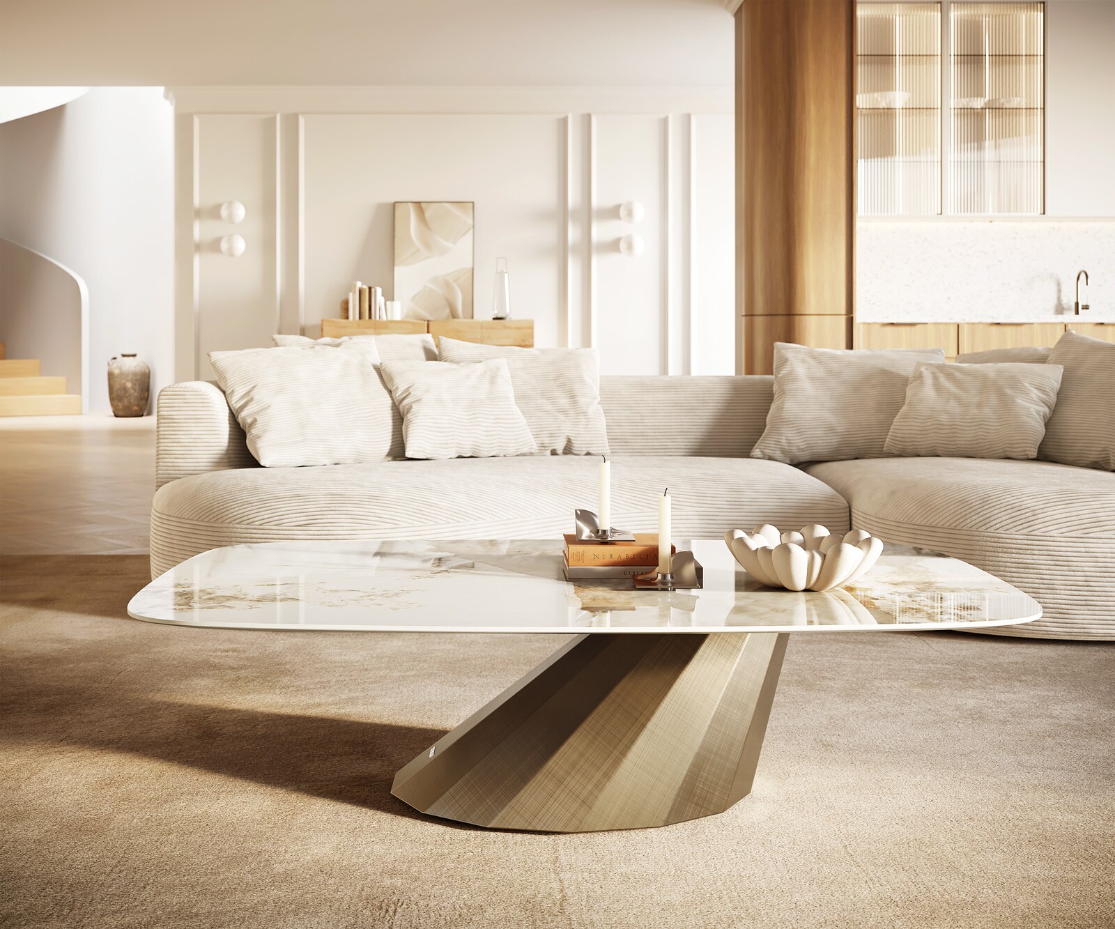 Table basse Edge Boot 140x80 cm céramique Minas Melange Parabi doré métallique 2