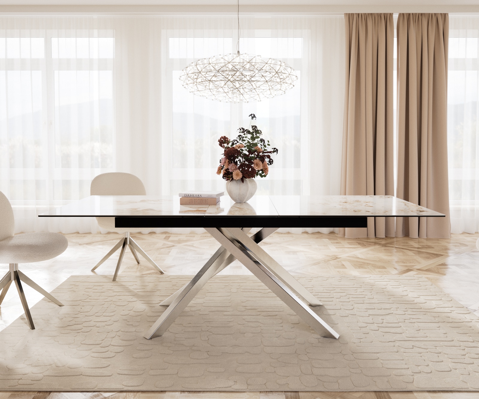 Piètement croisé rectangle en métal argenté pour tables à rallonges de 180-300 cm 1 Piètement croisé rectangle en métal argenté pour tables à rallonges de 180-300 cm 1