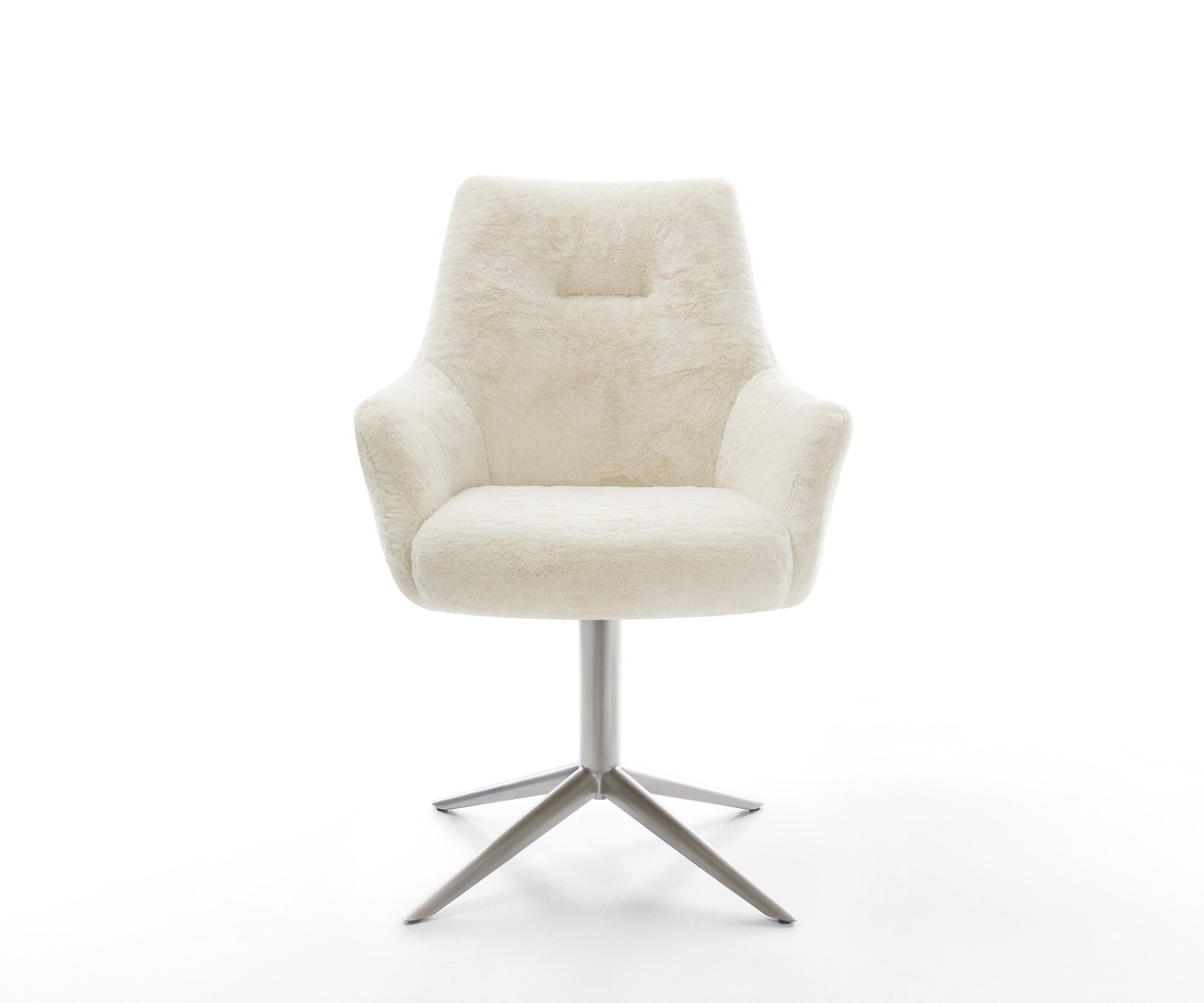 Chaise-pivotante Alja-Flex avec accoudoirs peluche crème-blanc pied de chaise 4 branches acier inoxydable pivotement sur 360° fonction bascule resorts ensachés 1