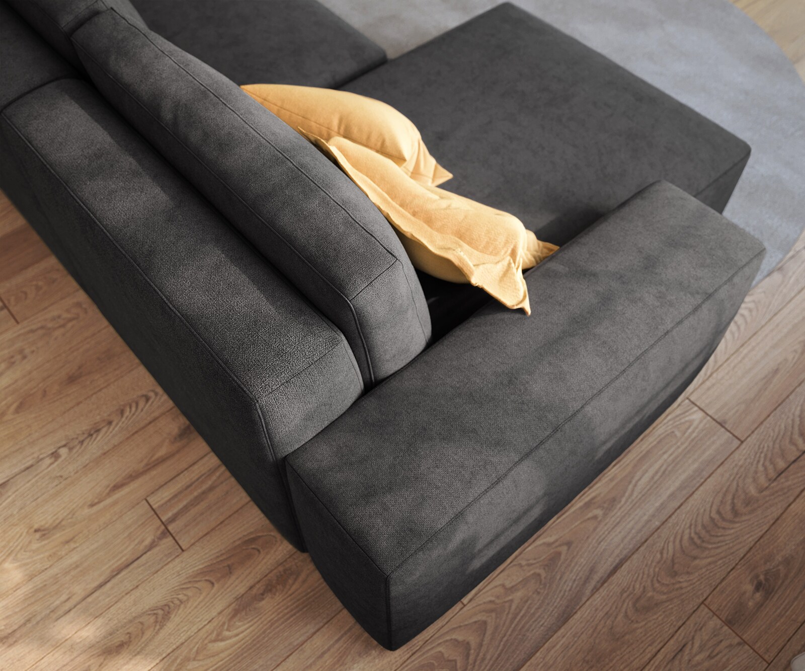 Canapé d’angle Lanzo 230x155 cm microfibre noir méridienne réversible 5