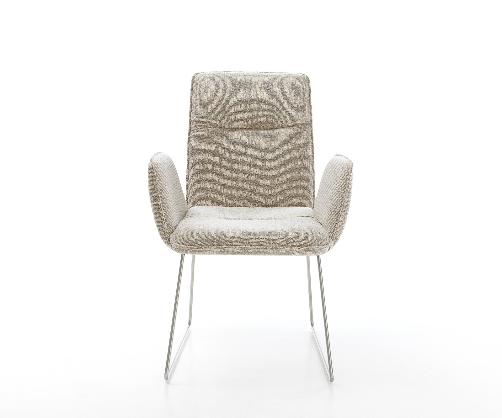 Chaise-de-salle-à-manger Vinja-Flex tissu tissé doux beige pied trapèze acier inoxydable 2