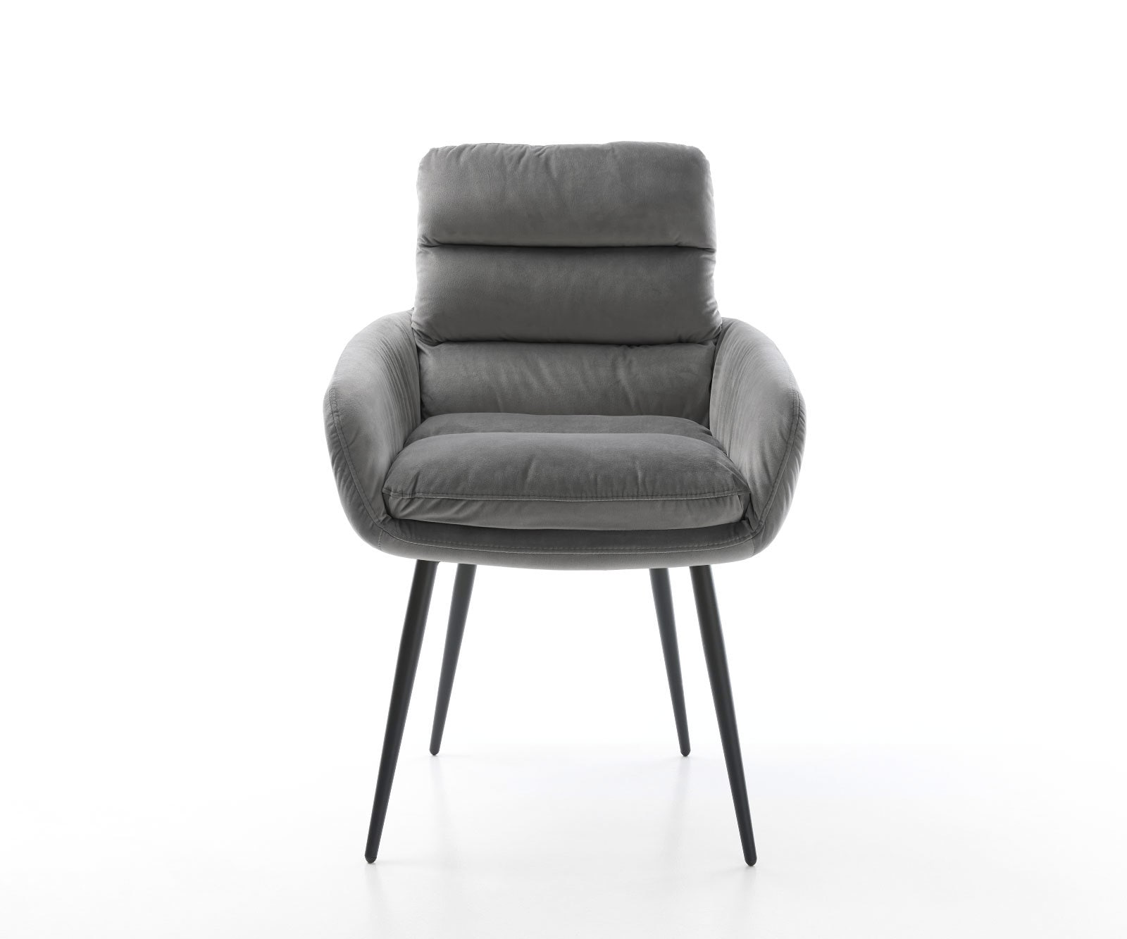 Chaise-de-salle-à-manger Abelia-Flex avec accoudoirs velours gris 4 pieds coniques noir 1 Chaise-de-salle-à-manger Abelia-Flex avec accoudoirs velours gris 4 pieds coniques noir 1