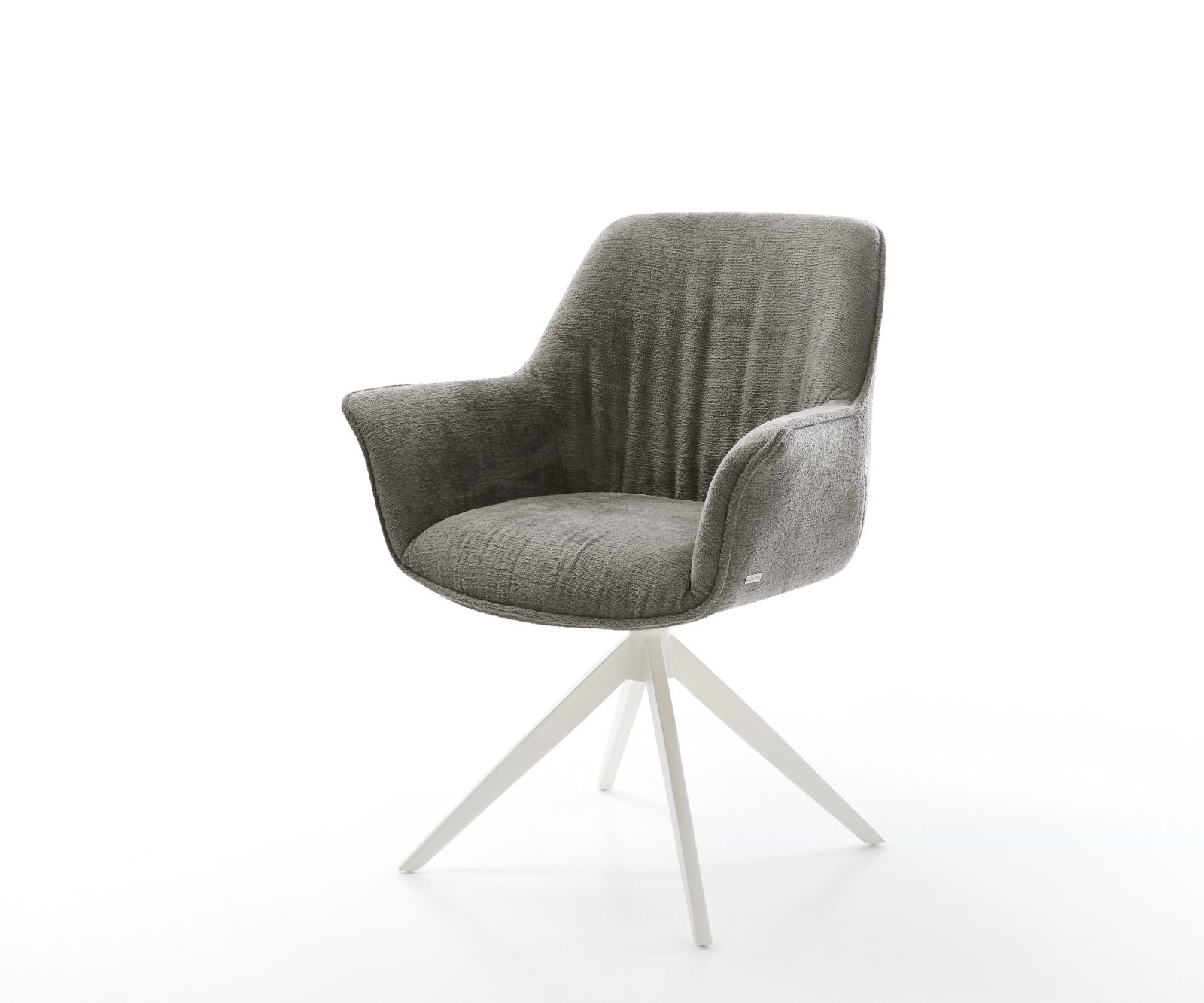 Chaise-pivotante Keila-Flex avec accoudoirs bouclé doux couleur boue pied croisé large blanc pivotement sur 360° fonction bascule 1