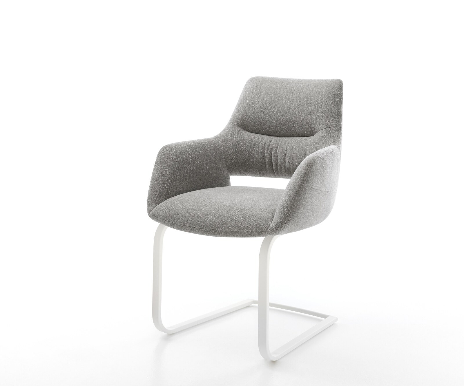 Cantilever Yago-Flex avec accoudoirs tissu structuré doux gris pied cantilever plat blanc resorts ensachés 1